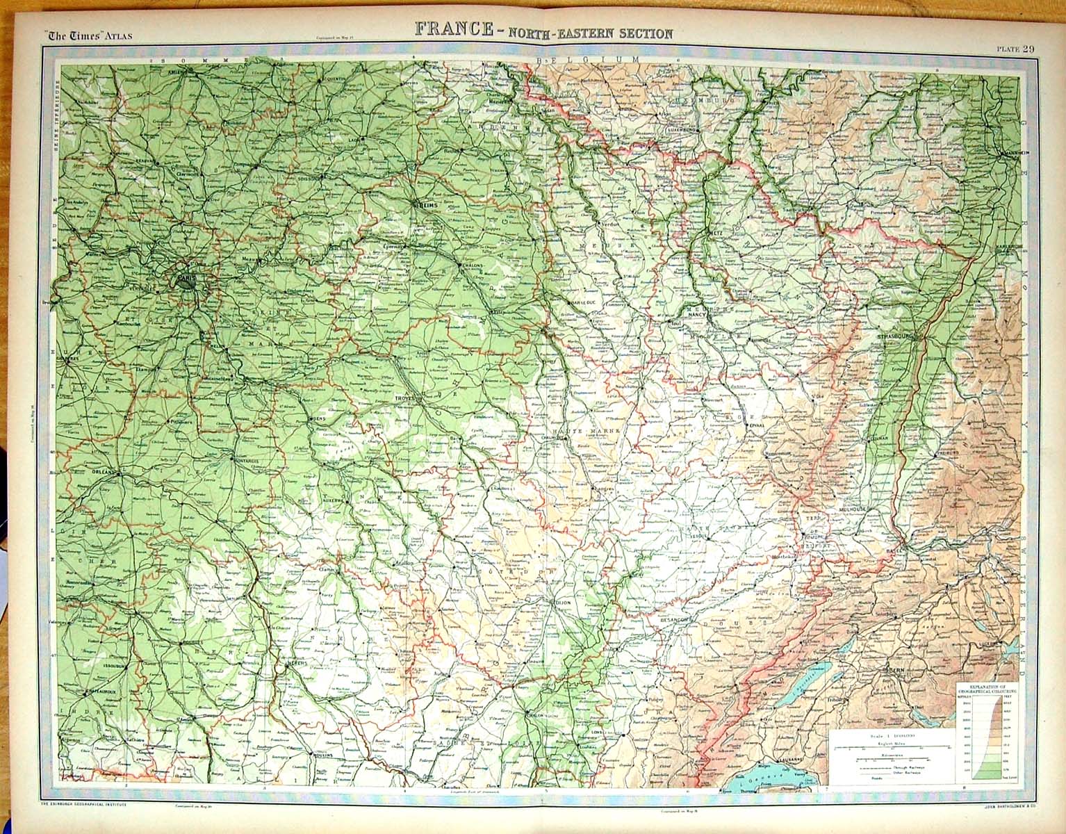 Antique Print Times Map 1922 North-East France Nevers Besancon Nancy Reims 20th