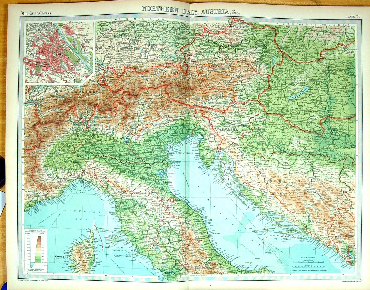 Old Print Times Map 1922 Italy Austria Corsica Venice Trieste Plan Vienna 20th