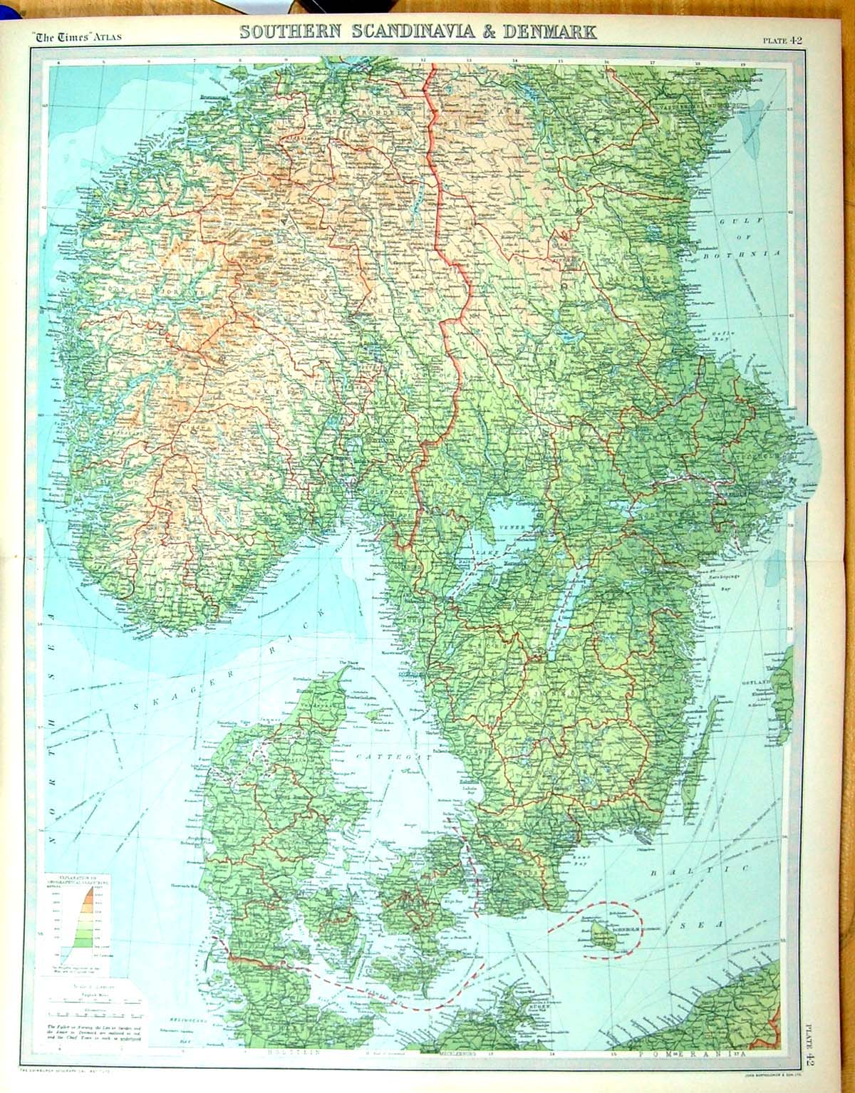Antique Old Print Times Map 1922 Scandinavia Denmark Norway Sweden Copenhagen