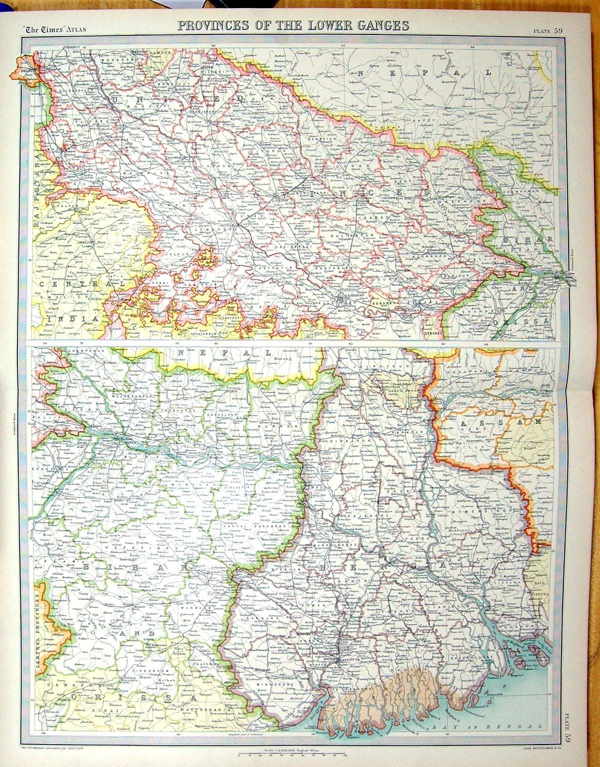 Old Times Map 1922 Ganges Valley Lucknow Bengal Benares Calcutta Indi 20th