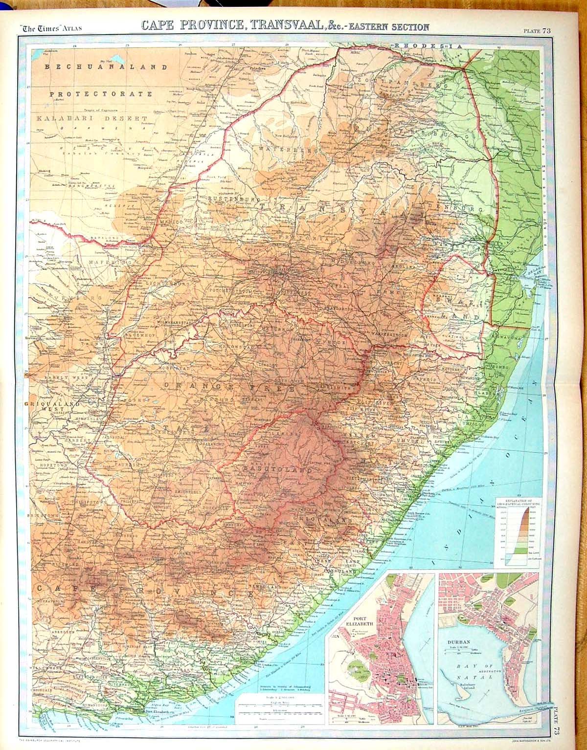 Old Print Times Map 1922 Cape Province Africa Plan Port Elizabeth Durban 20th