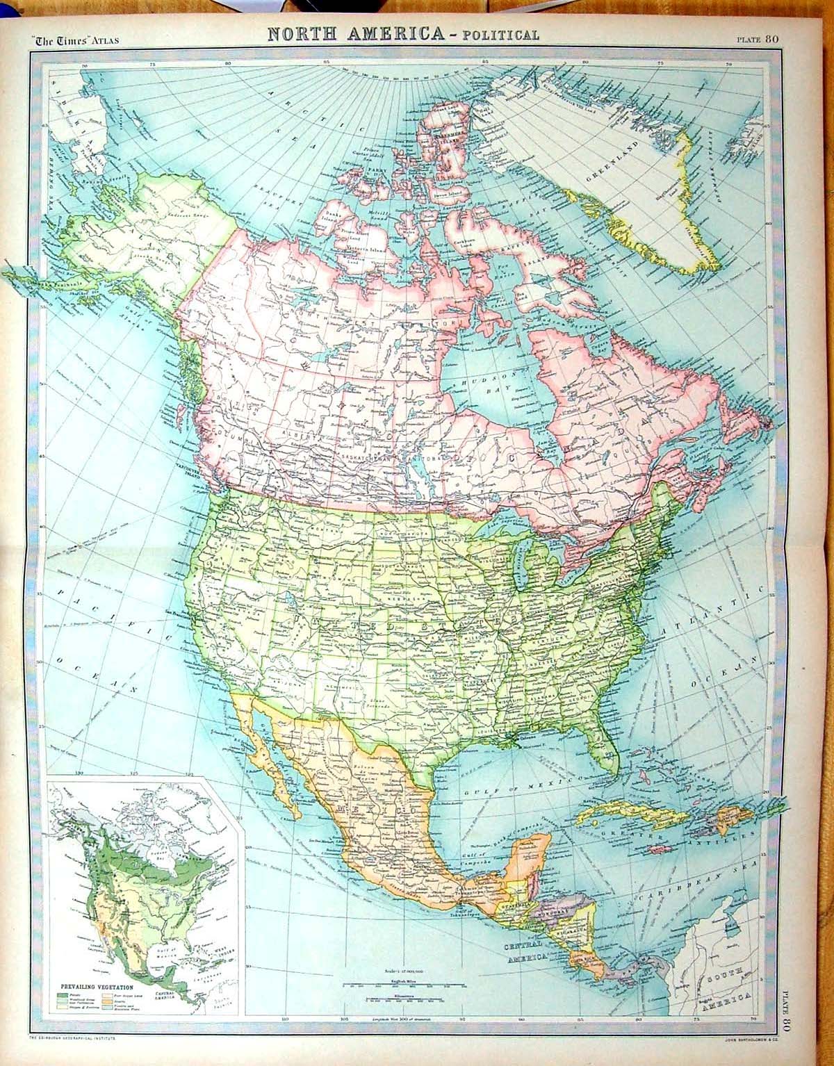 Old Times Map 1922 North America Vegetation Canada Jamaica California 20th