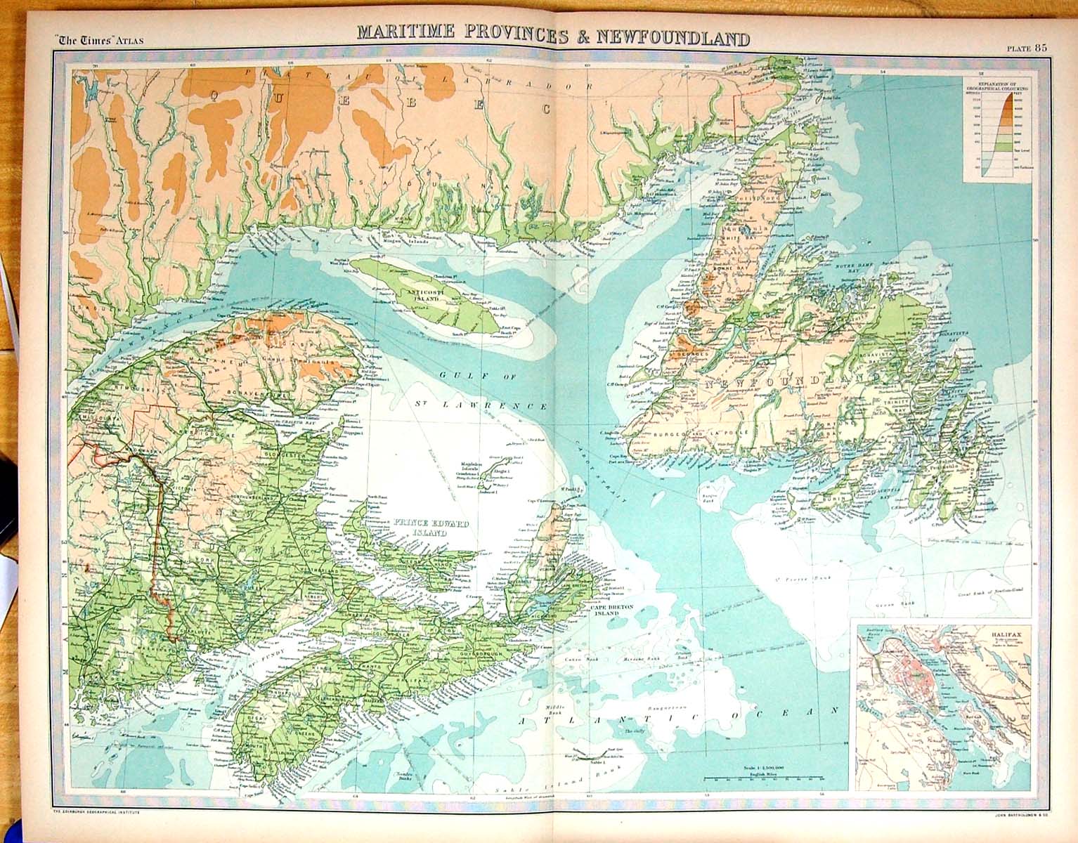 Old Times Map 1922 Martime Newfoundland Prince Edward Halifax Scotia 20th
