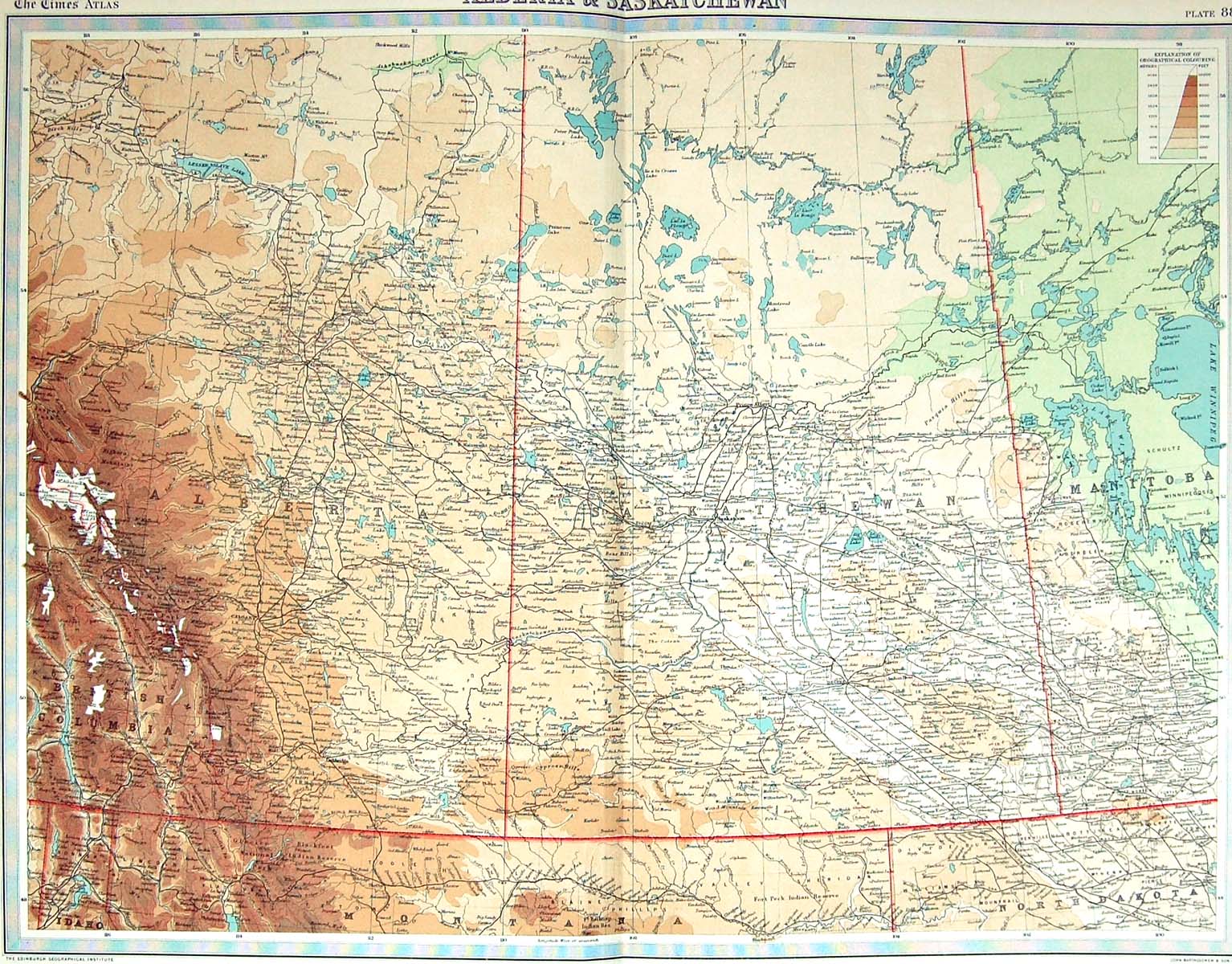 Antique Print Times Map 1922 Alberta Saskatchewan Manitoba Edmonton Calgary