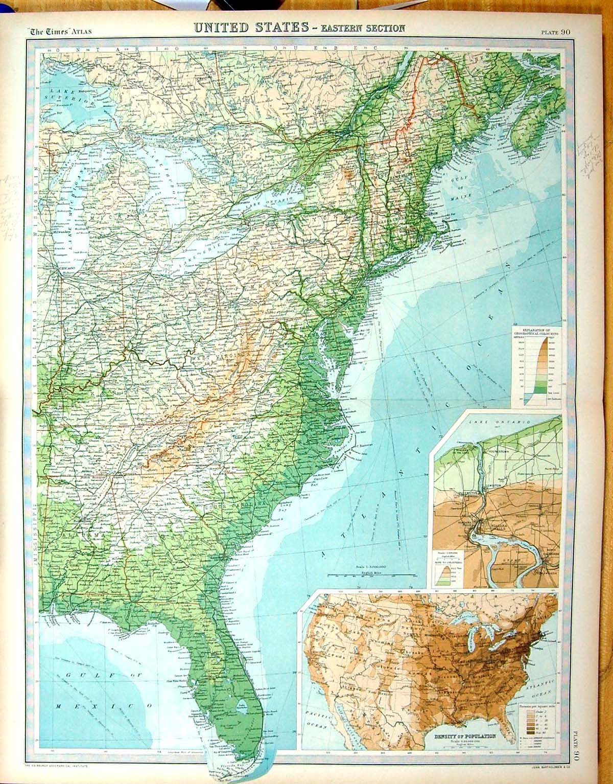 Antique Print Times Map 1922 United States America Population Niagara Falls