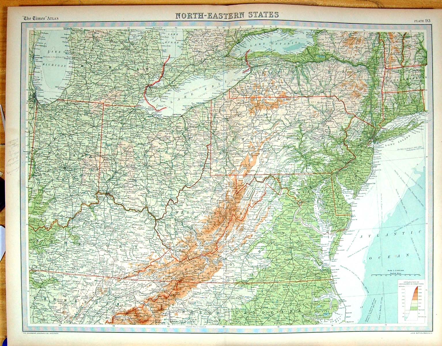 Old Print Times Map 1922 America Carolina Maryland Philadelphia Lake Erie 20th