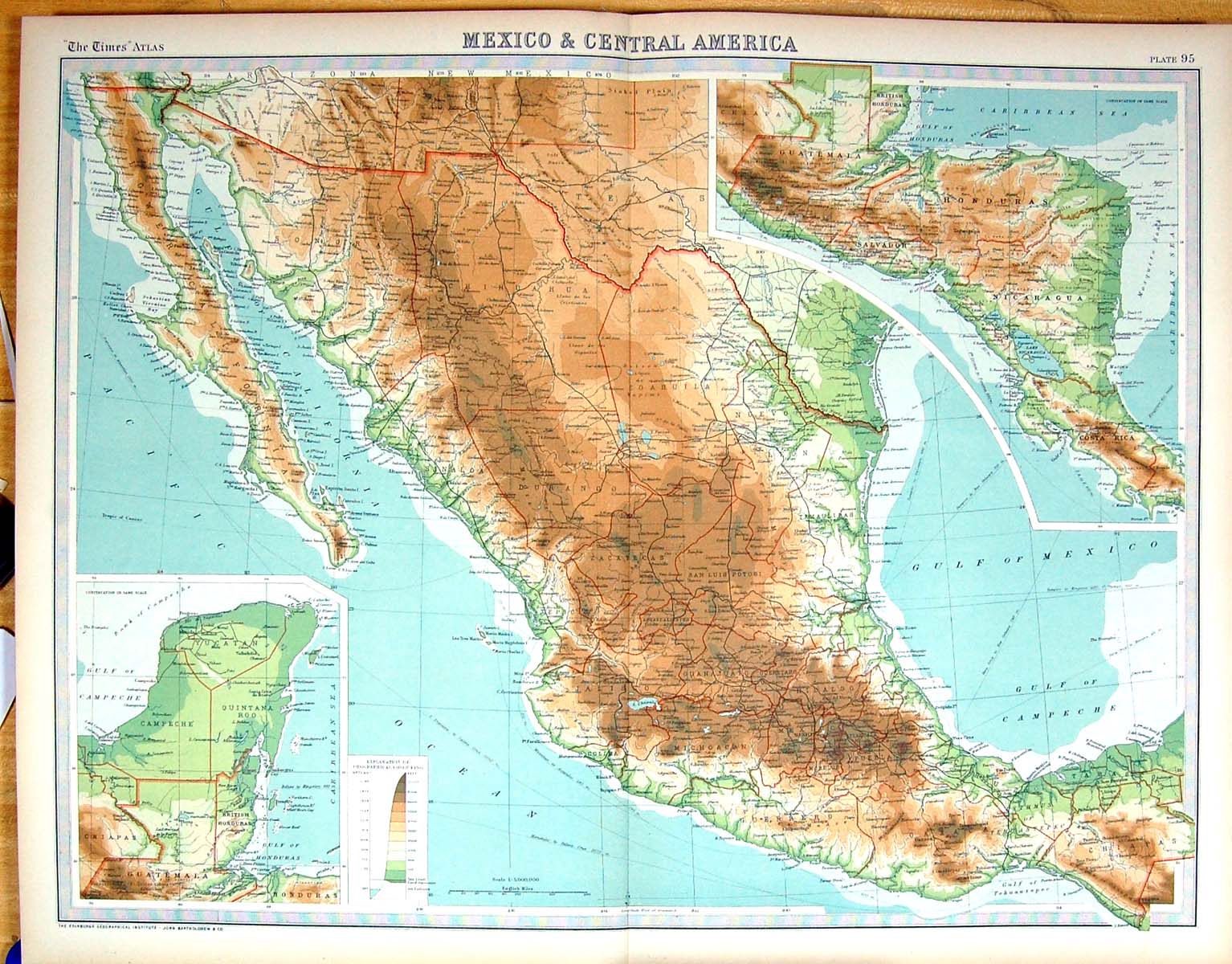 Old Print Times Map 1922 Mexico America Honduras California Gulf Campeche 20th