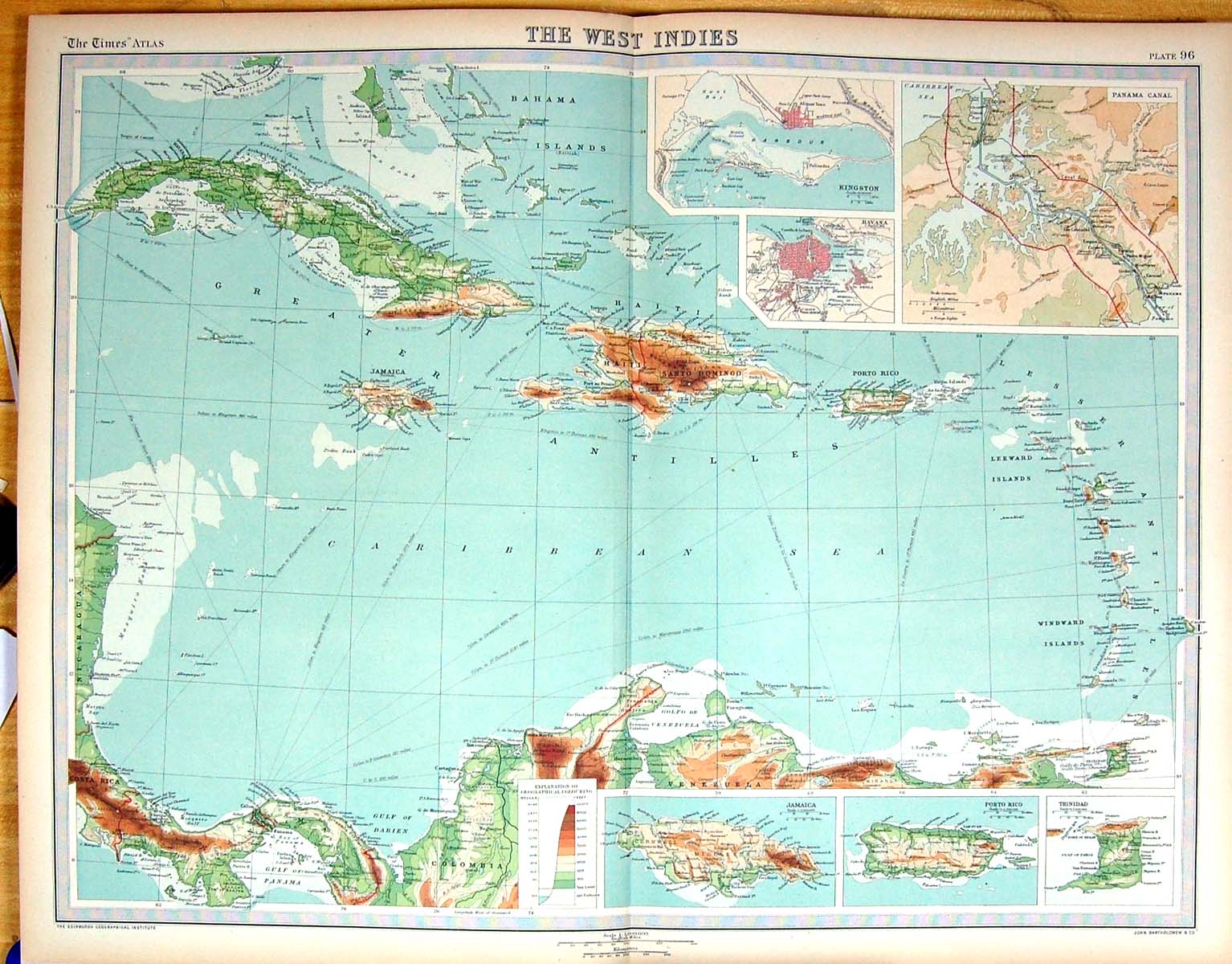 Old Times Map 1922 West Indies Kingston Havana Jamaica Cuba Trinidad 20th