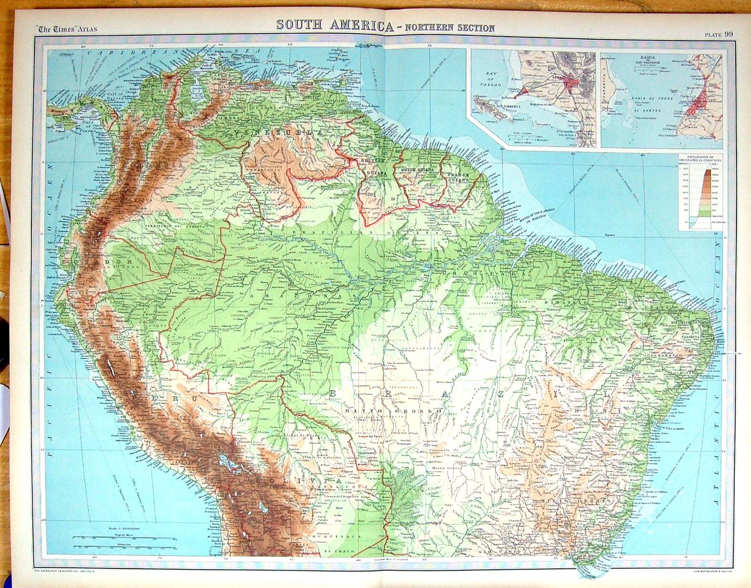 Old Times Map 1922 South America Lima Bahia Brazil Venezuela Bolivia 20th