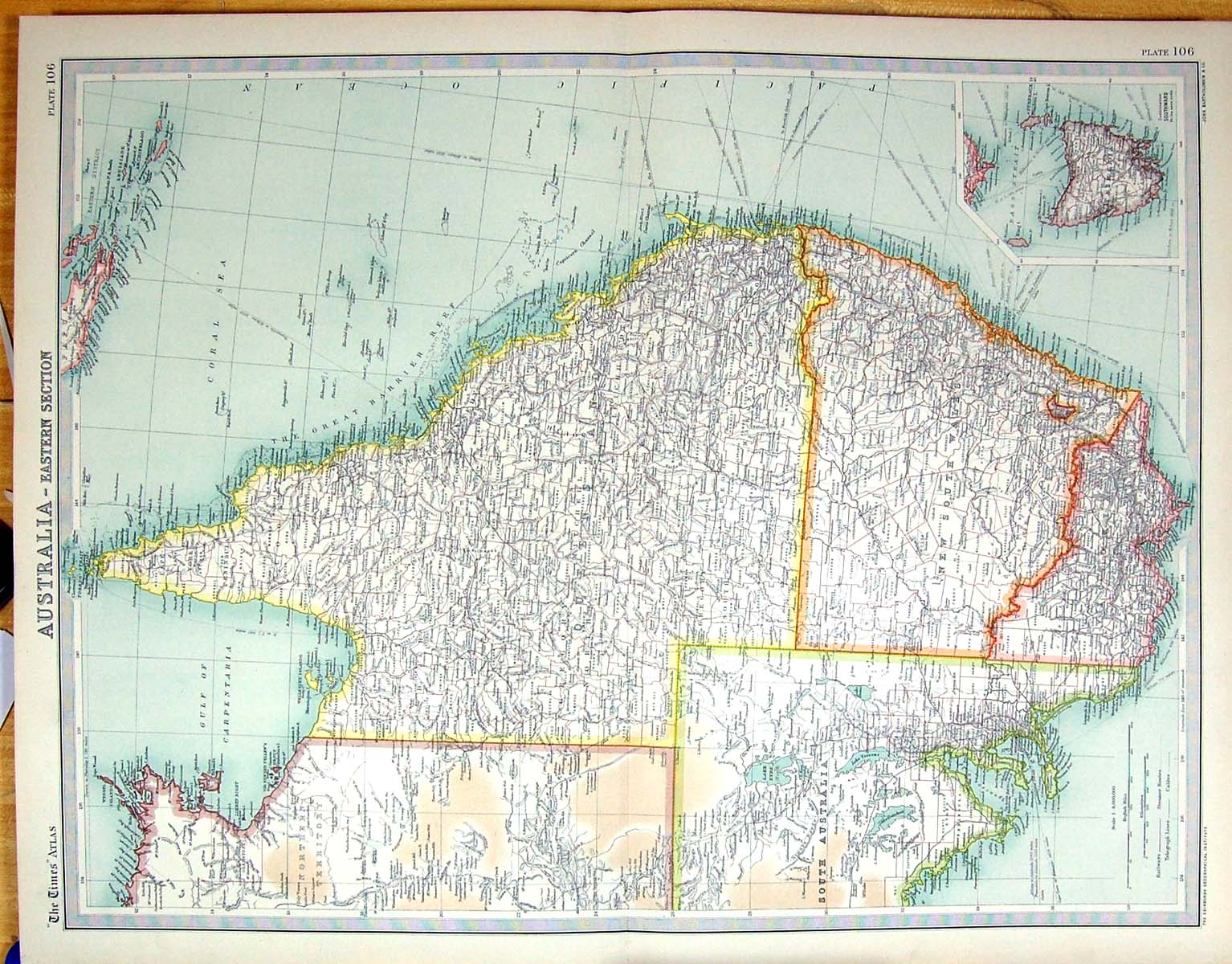 Old Times Map 1922 Eastern Australia Tasmania Sydney Great Barrier Re 20th
