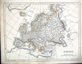 Old C1860 Lowry Map Europe Iceland Spain France Germany Russia Black Victorian