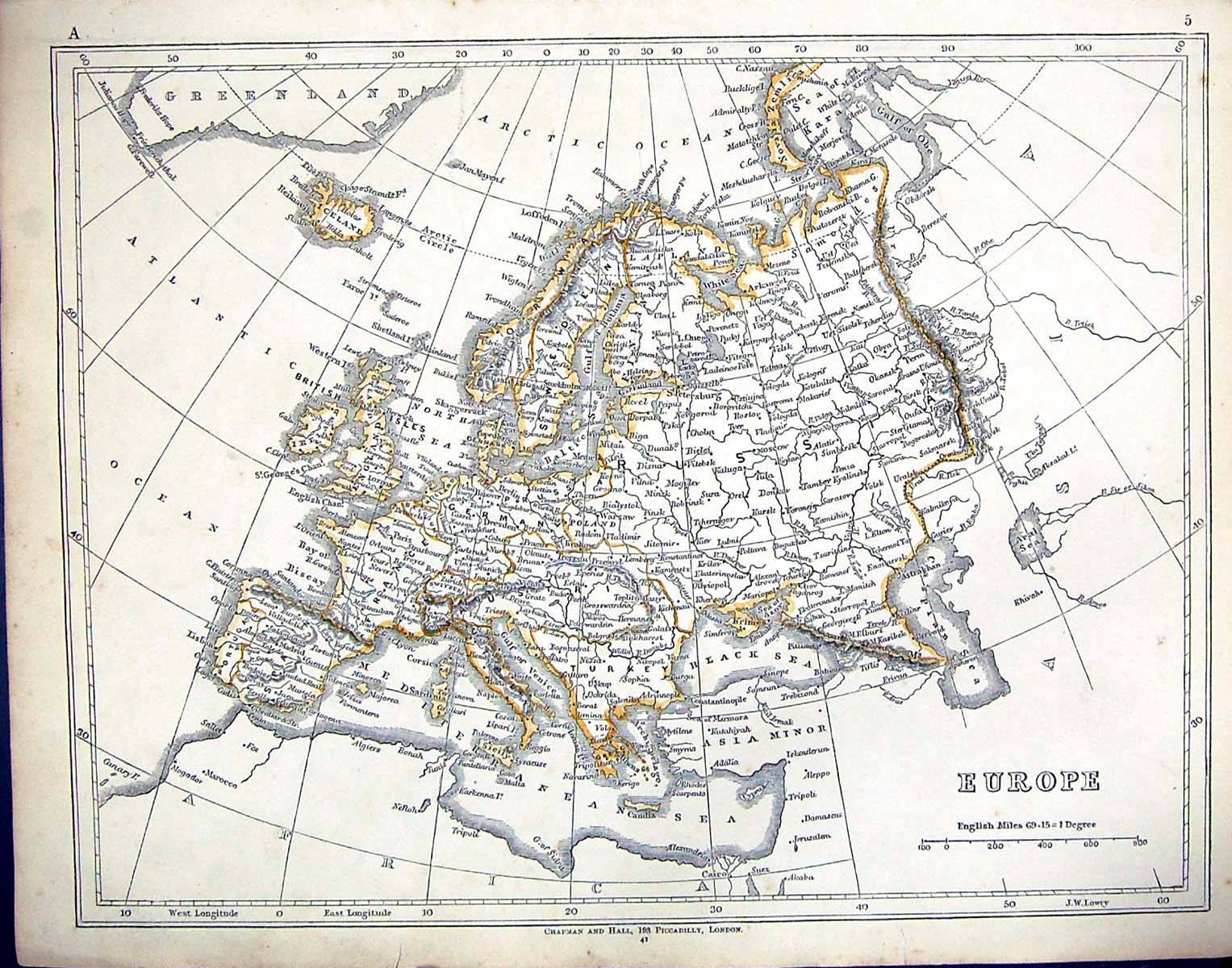 Old C1860 Lowry Map Europe Iceland Spain France Germany Russia Black Victorian