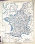 Antique Old Print C1860 Lowry Map Provinces France Paris Gulf Lyon Bay Biscay