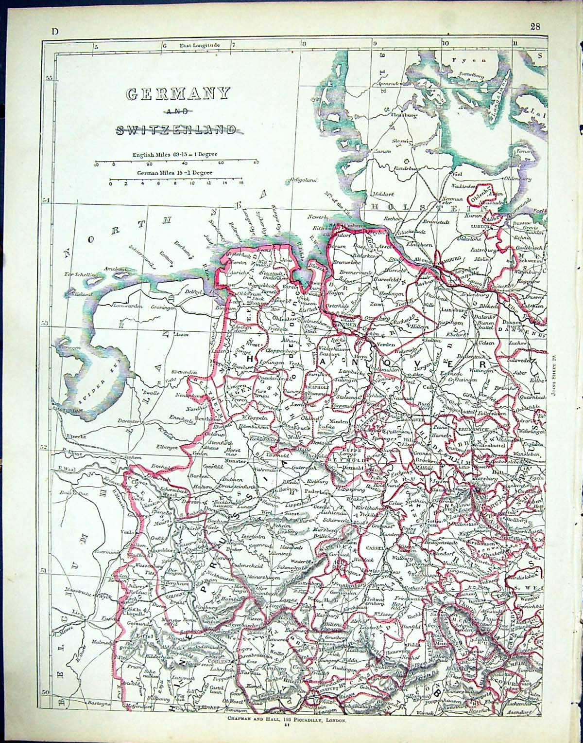 Antique Print C1860 Lowry Map Germany Hanover Cologne Cassel Hamburg Lubeck