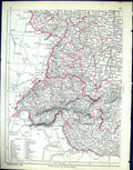 Old Print C1860 Lowry Map South West Germany Appenzell Wurtemburg Geneva 19th
