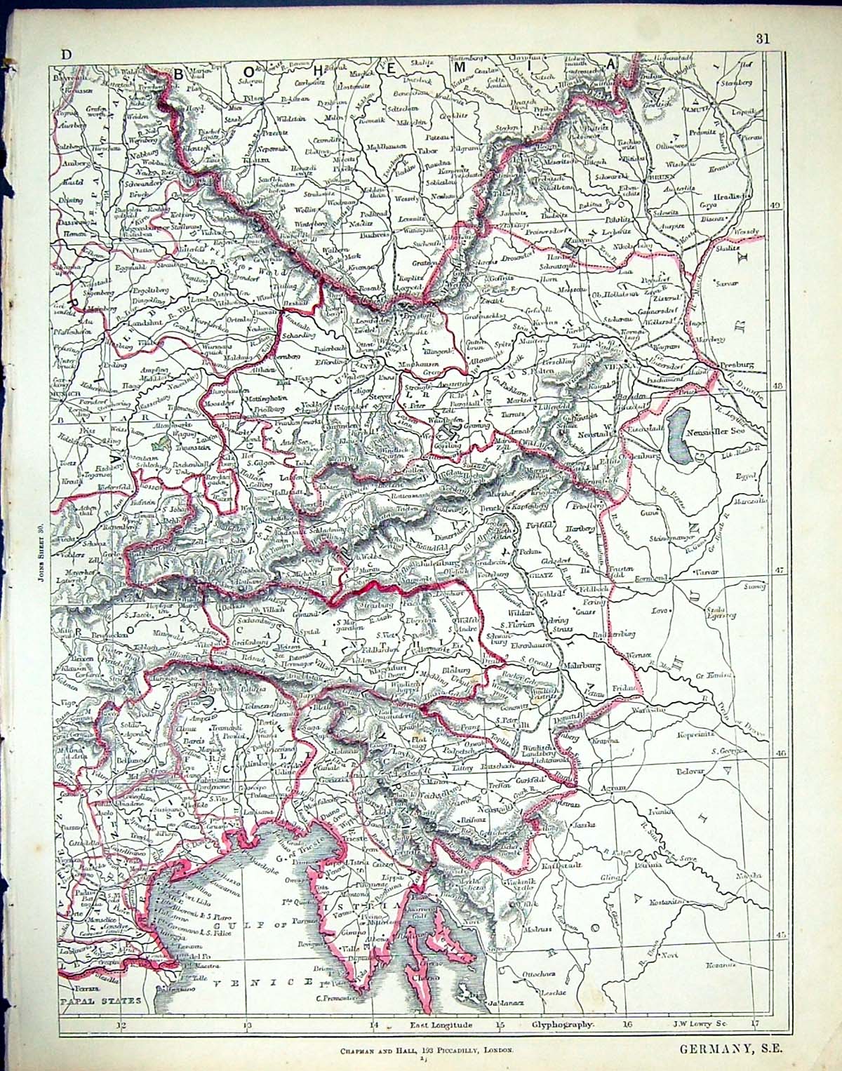 Antique Print C1860 Lowry Map South East Germany Lintz Bohemia Gulf Venice 19th