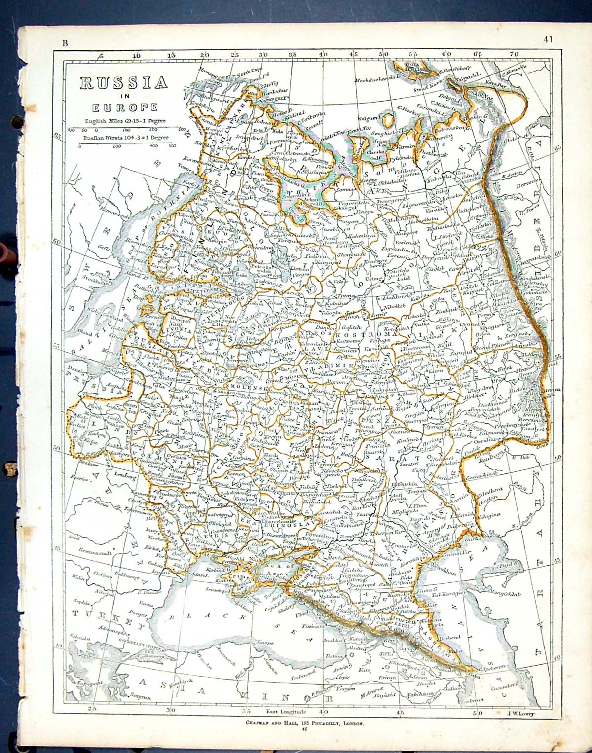 Old Print C1860 Lowry Map Russia Europe Finland St. Petersburg Baltic Sea 19th