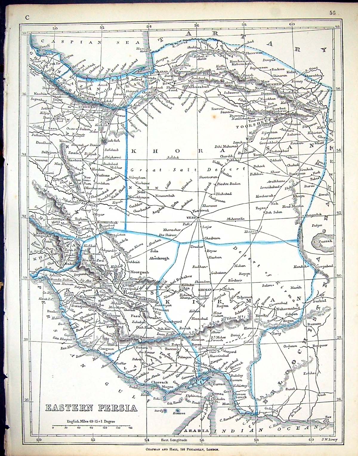 Old C1860 Lowry Map Eastern Persia Shiraz Toorsheez Laristan Persian Victorian