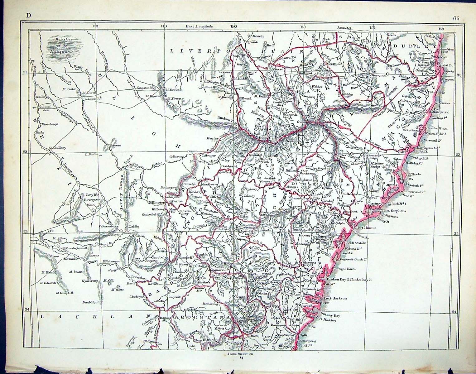 Old Print C1860 Lowry Map Australia Sydney Macquarie Wellington Bathurst 19th