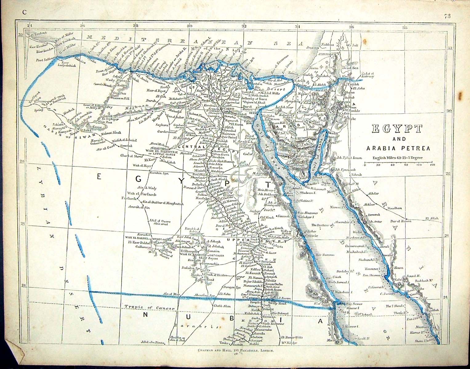 Old Print C1860 Lowry Map Egypt Arabia Petrea Red Sea Nubia Mediterranean 19th