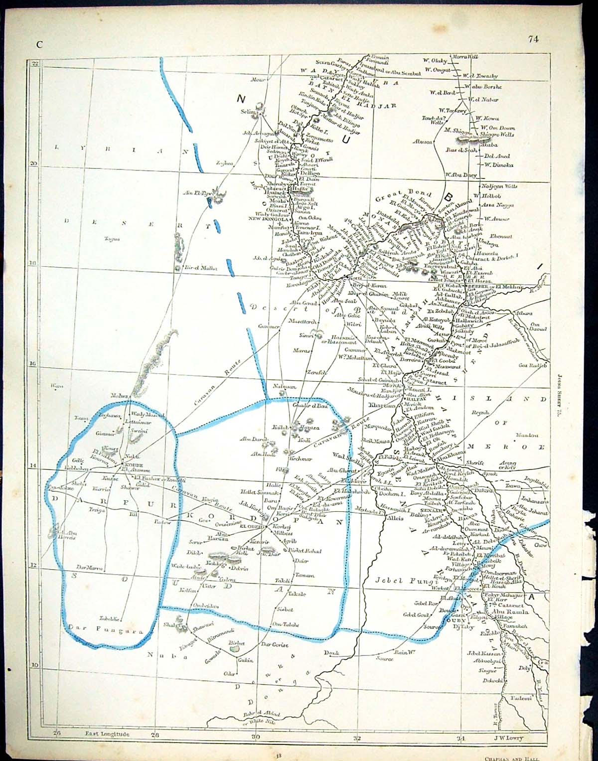 Antique Old Print C1860 Lowry Map Nubia Africa Darfur Kordofan Lybian Desert
