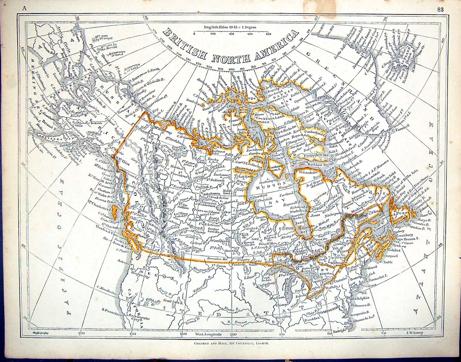 Old Antique Print C1860 Lowry Map British North America Hudson Bay Canada 19th