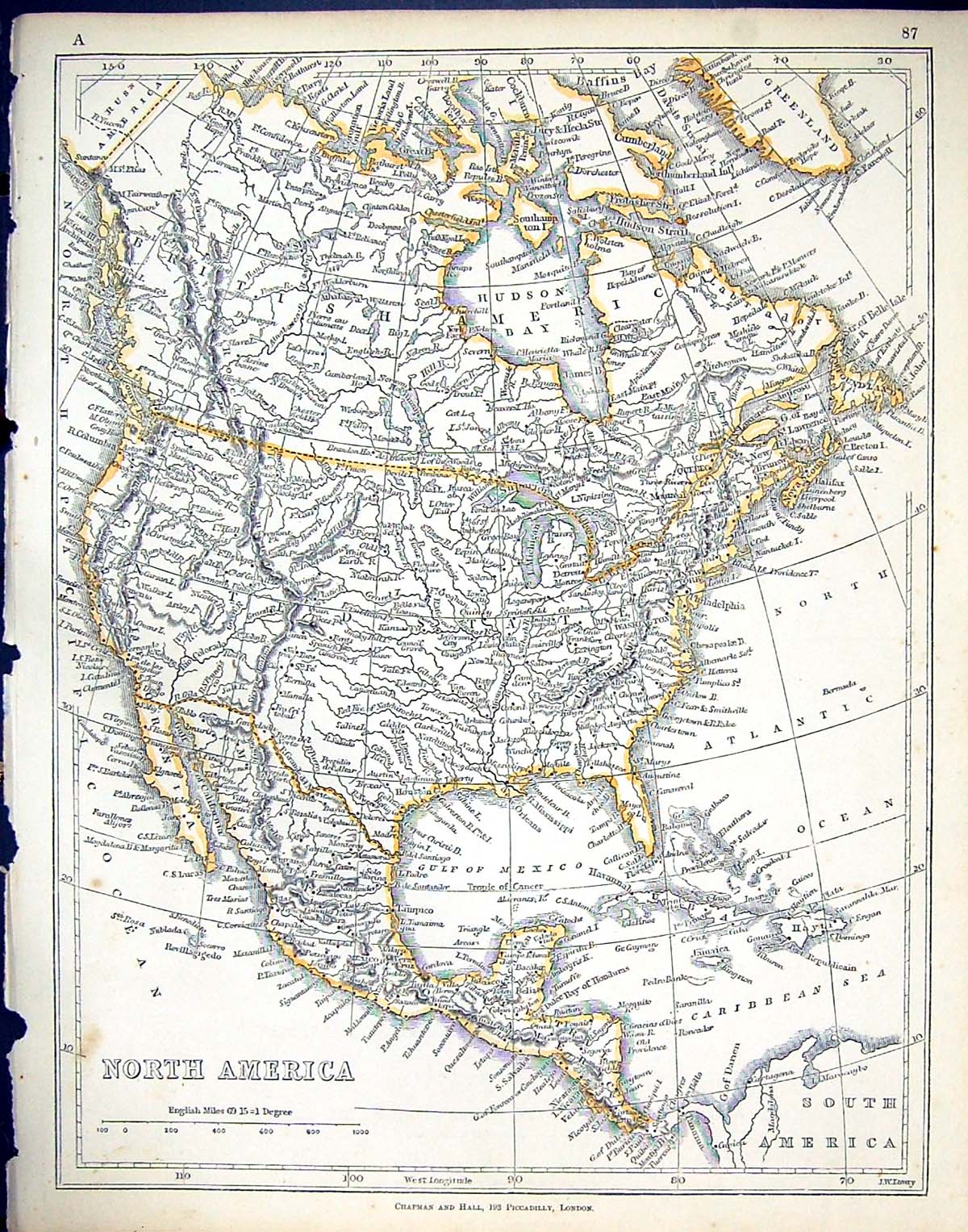 Old C1860 Lowry Map North America Mexico Cuba Hudson Bay Caribbean Se Victorian