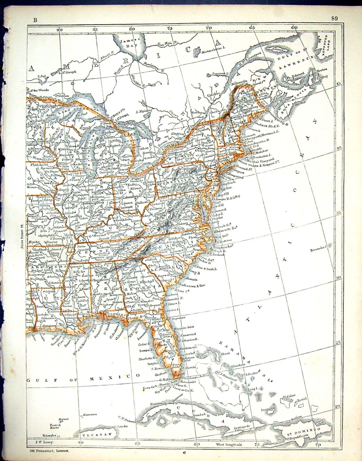 Old C1860 Lowry Map America Mexico Georgia Rhode Island Pennsylvania Victorian