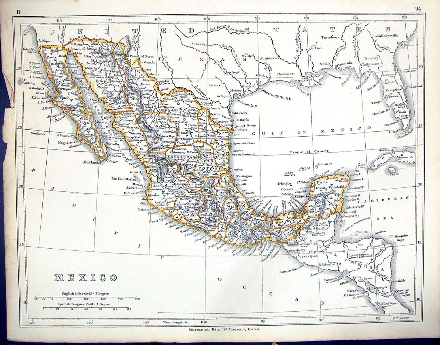 Old C1860 Lowry Map North America Mexico Caribbean Sea Lower Californ Victorian