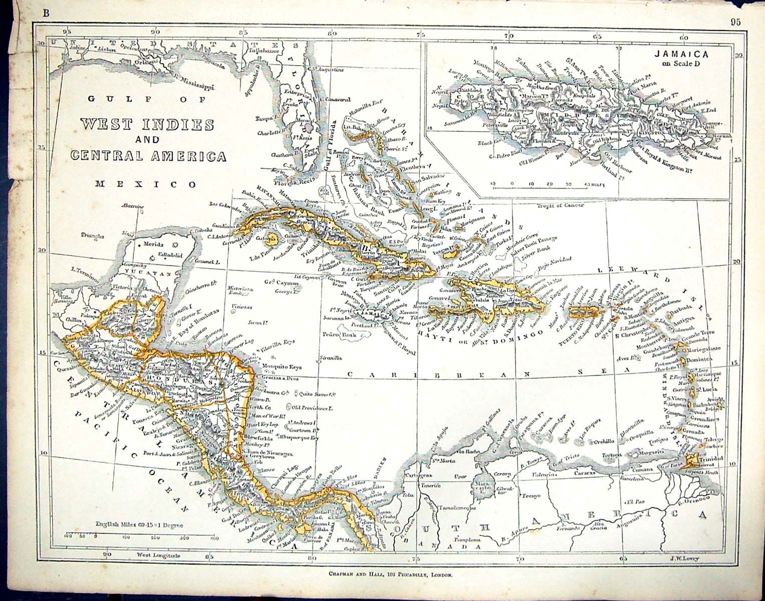 Antique Print C1860 Lowry Map West Indies America Mexico Cuba Hayti Jamaica