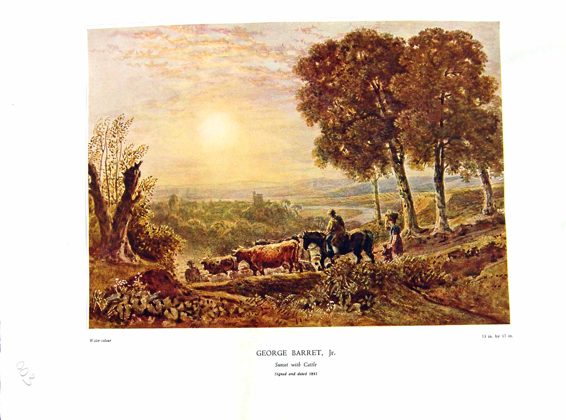 Antique Old Print NettlefGrundy 1933 Water Sunset Scene Cattle George Barrett