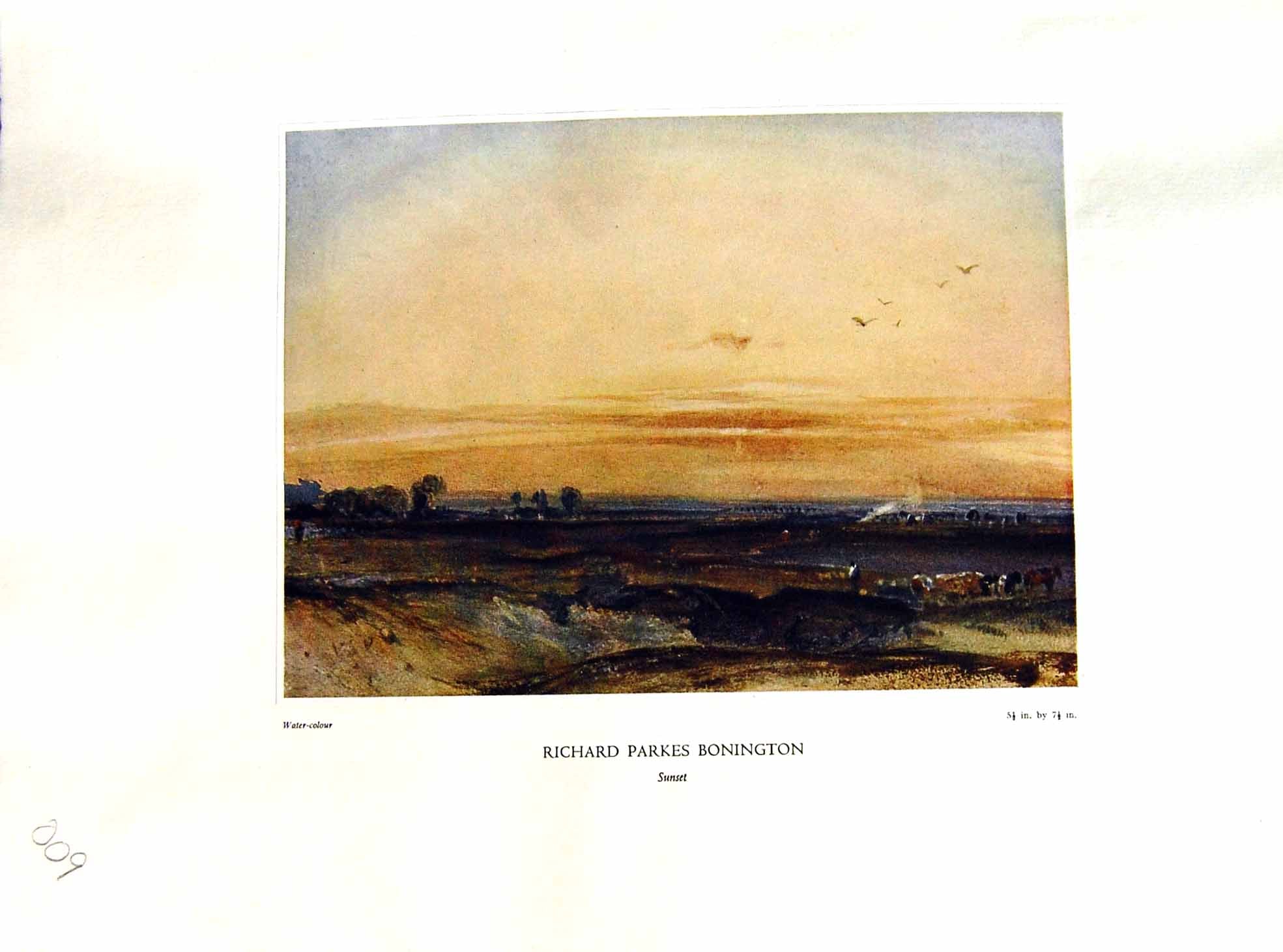 Antique Old Print NettlefGrundy 1933 Water Sunset Scene Richard Bonnington 20th
