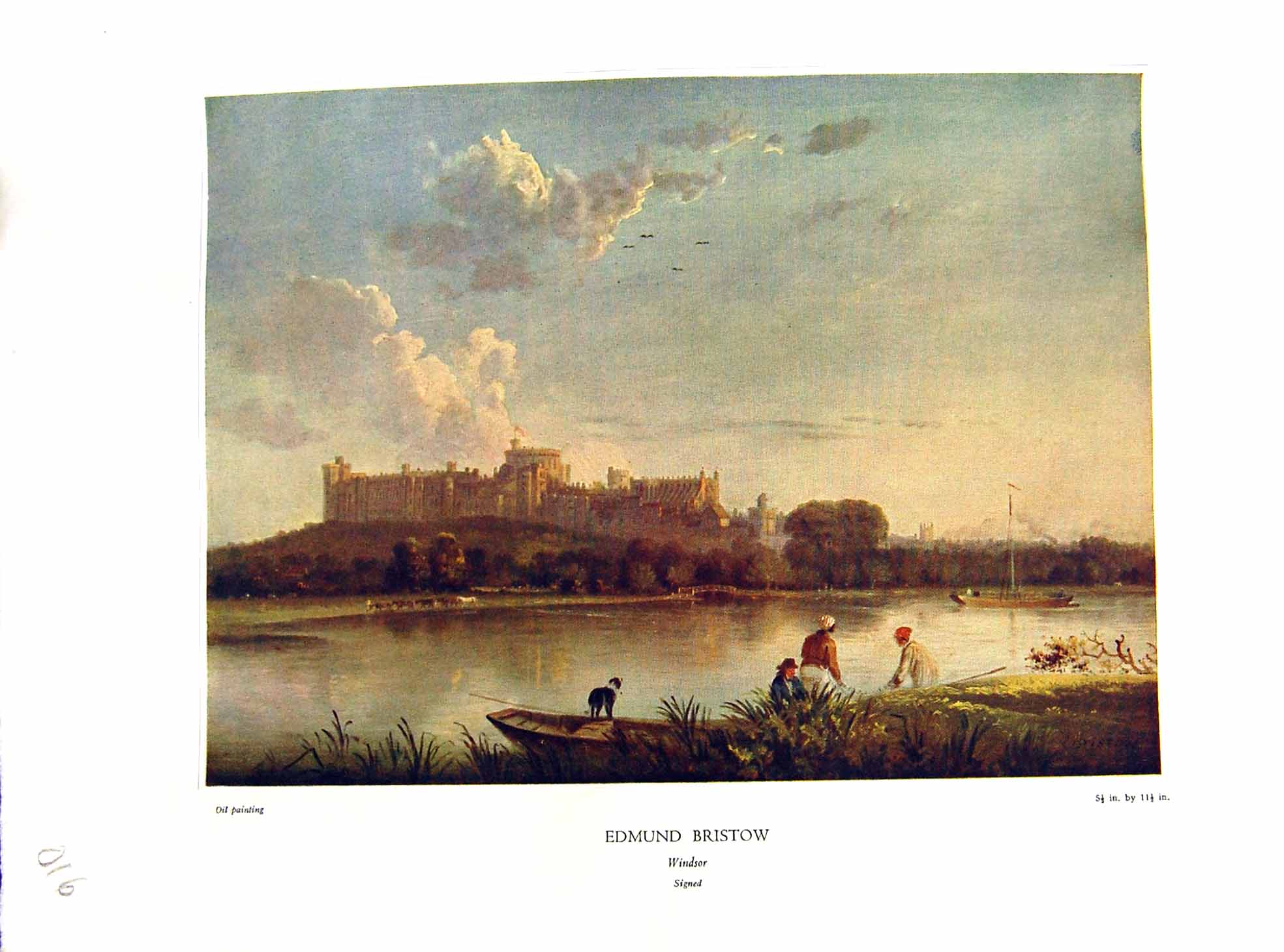 Antique Print NettlefGrundy 1933 Oil Painting View Windsor Castle Boats Edm
