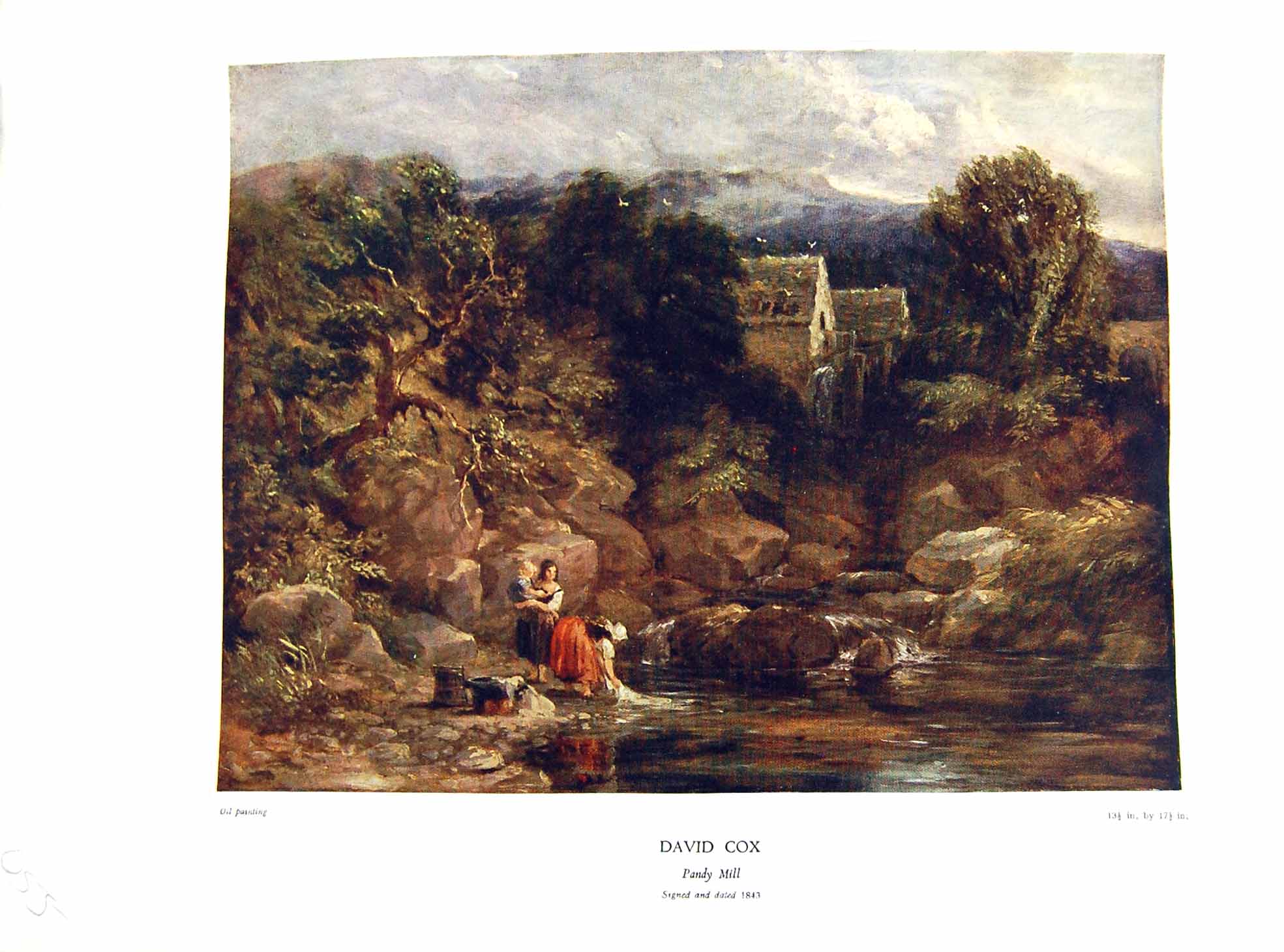 Antique Print NettlefGrundy 1933 Oil Painting View Pandy Mill Ladies Washin