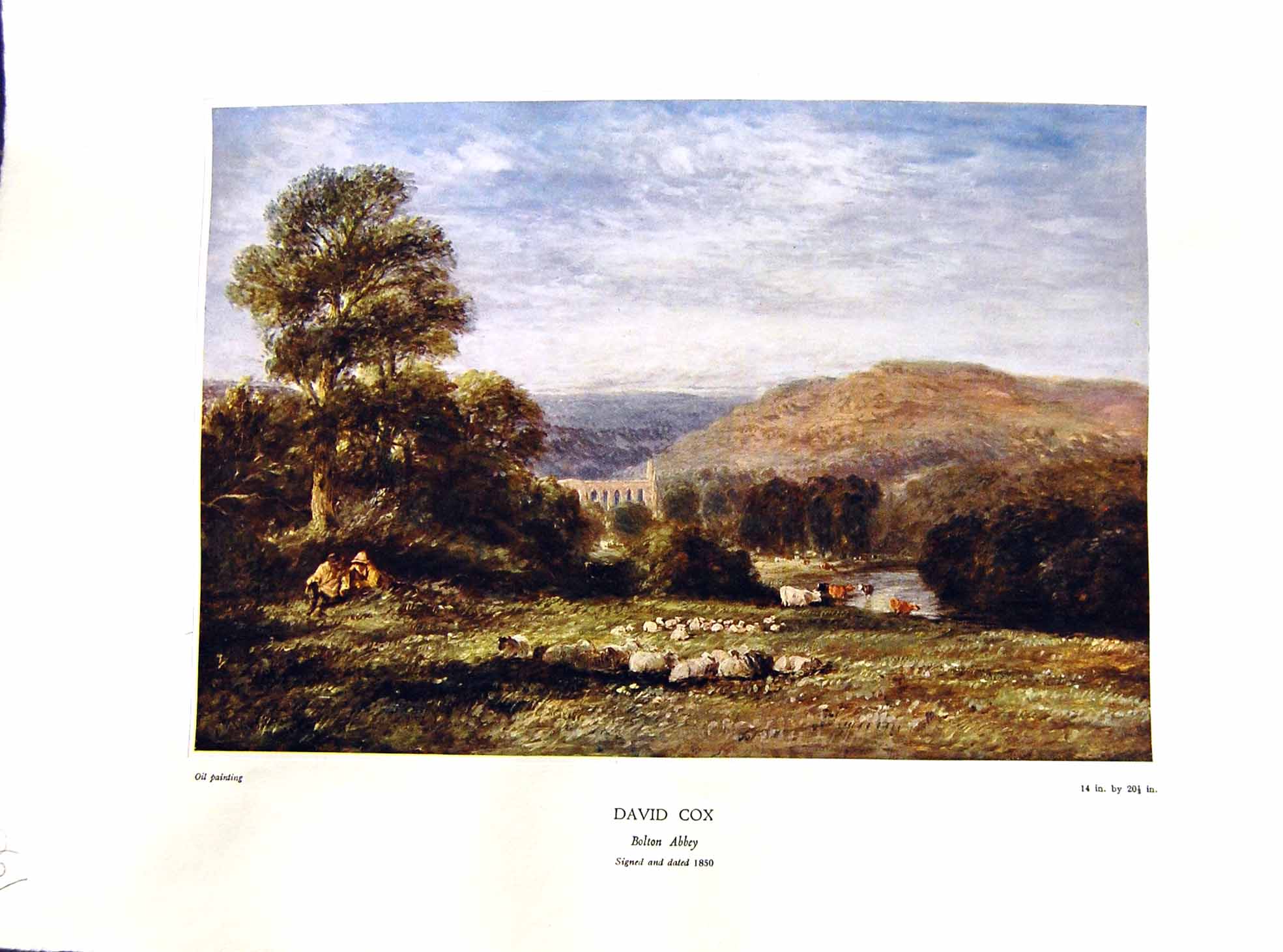Antique Print NettlefGrundy 1933 Oil Painting View Bolton Abbey Sheep Hills