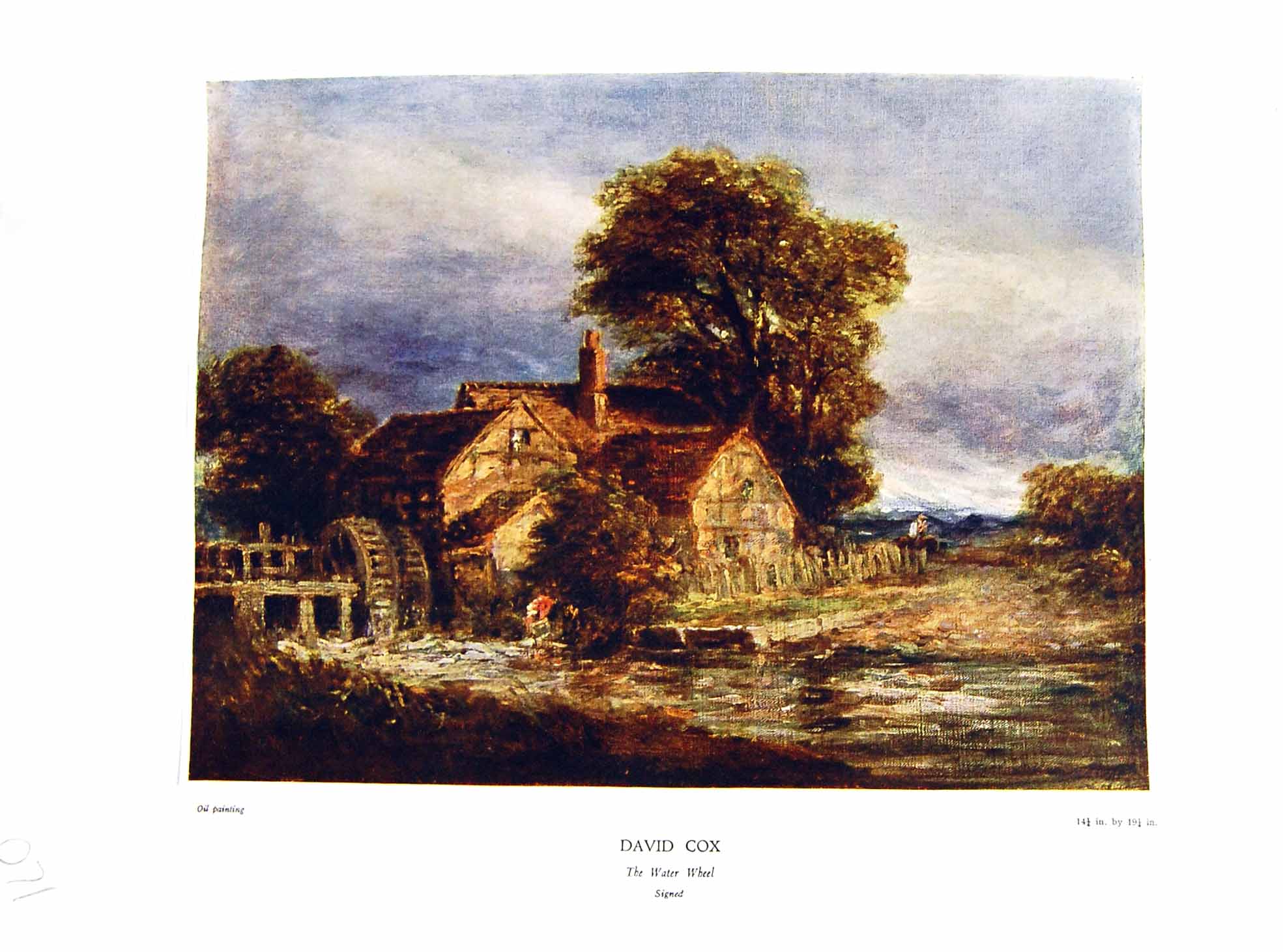 Antique Print NettlefGrundy 1933 Oil Painting View Water Wheel River House 20th