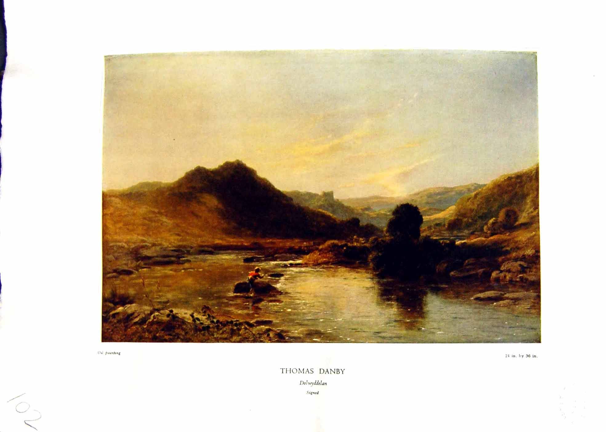 Old Vintage Print NettlefGrundy 1935 Dolwyddelan Thomas Danby River Hills 20th