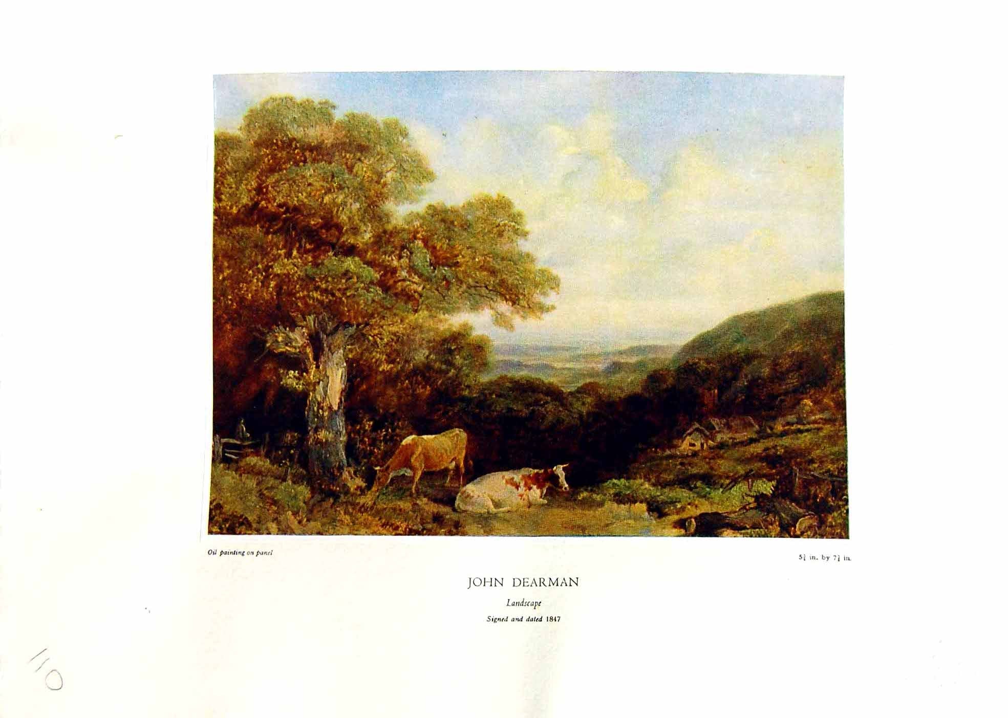 Antique Old Print NettlefGrundy 1935 Landscape Scene Cows Trees John Dearman