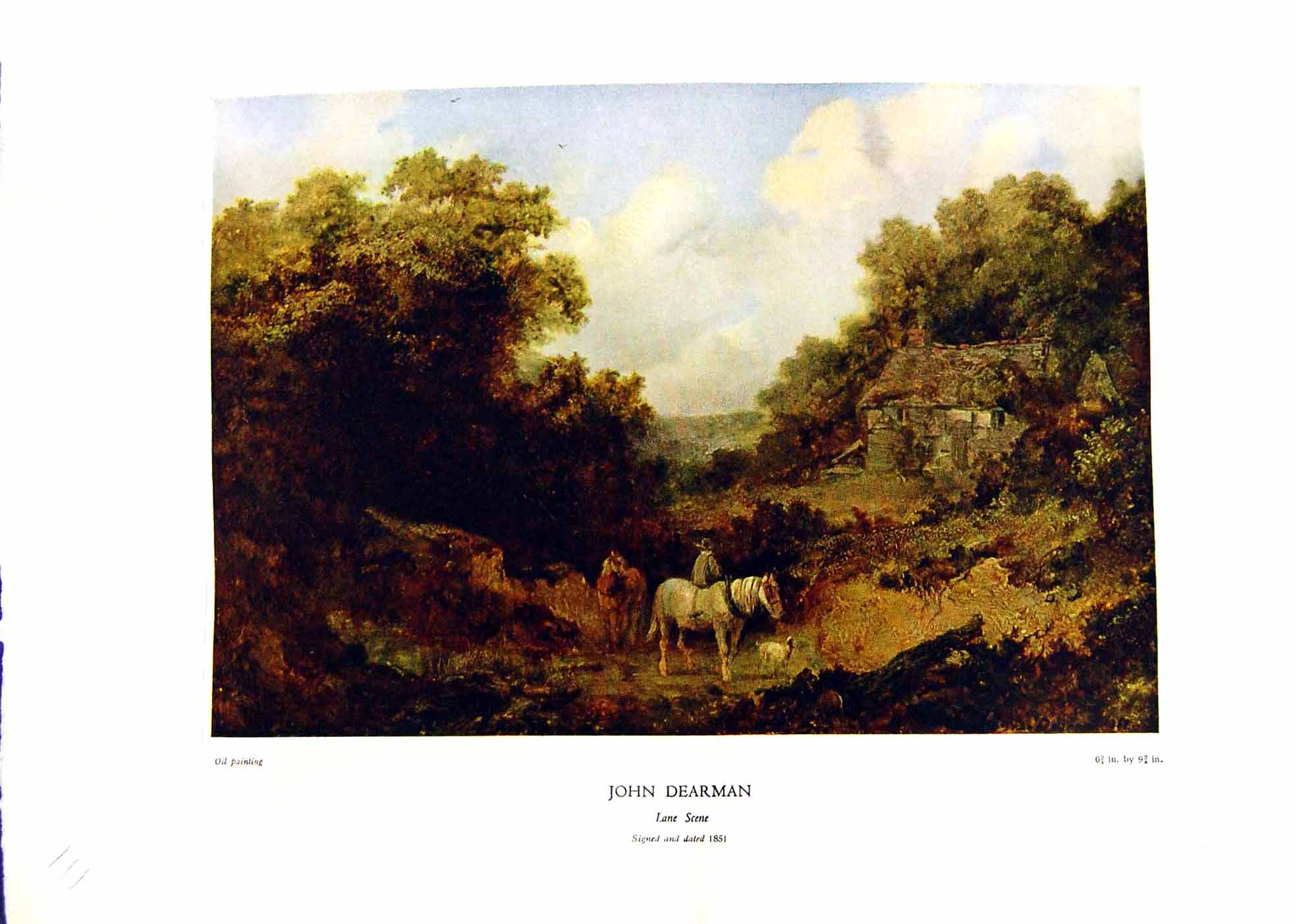Old Vintage Print NettlefGrundy 1935 Lane Scene John Dearman Horses Trees 20th
