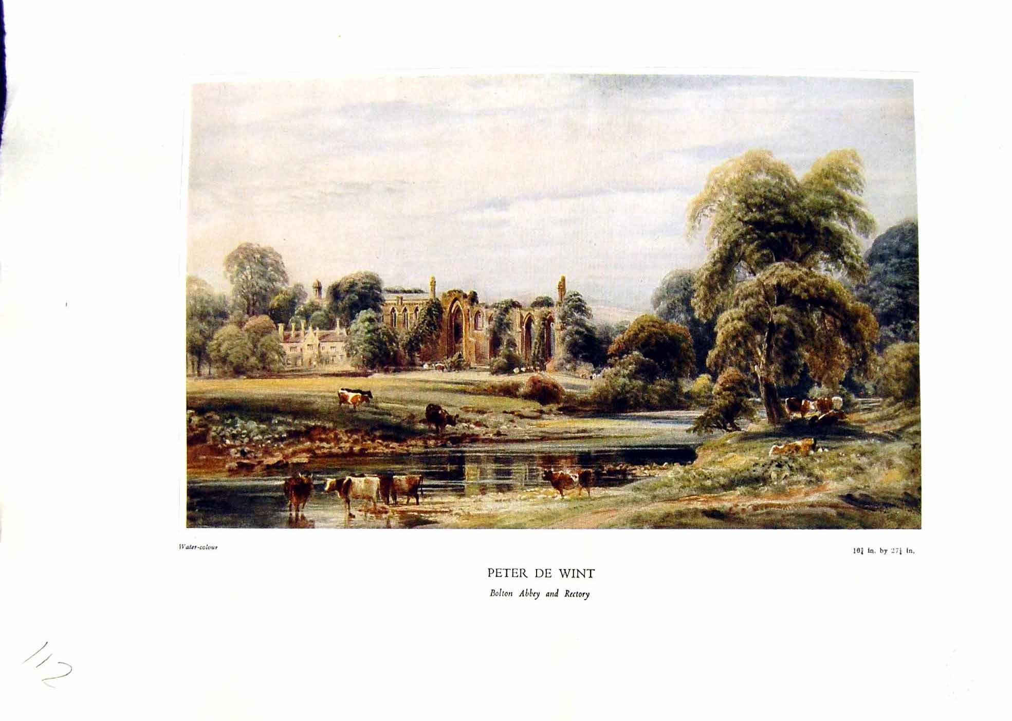 Old Vintage Print NettlefGrundy 1935 Bolton Abbey Rectory Peter De Wint 20th