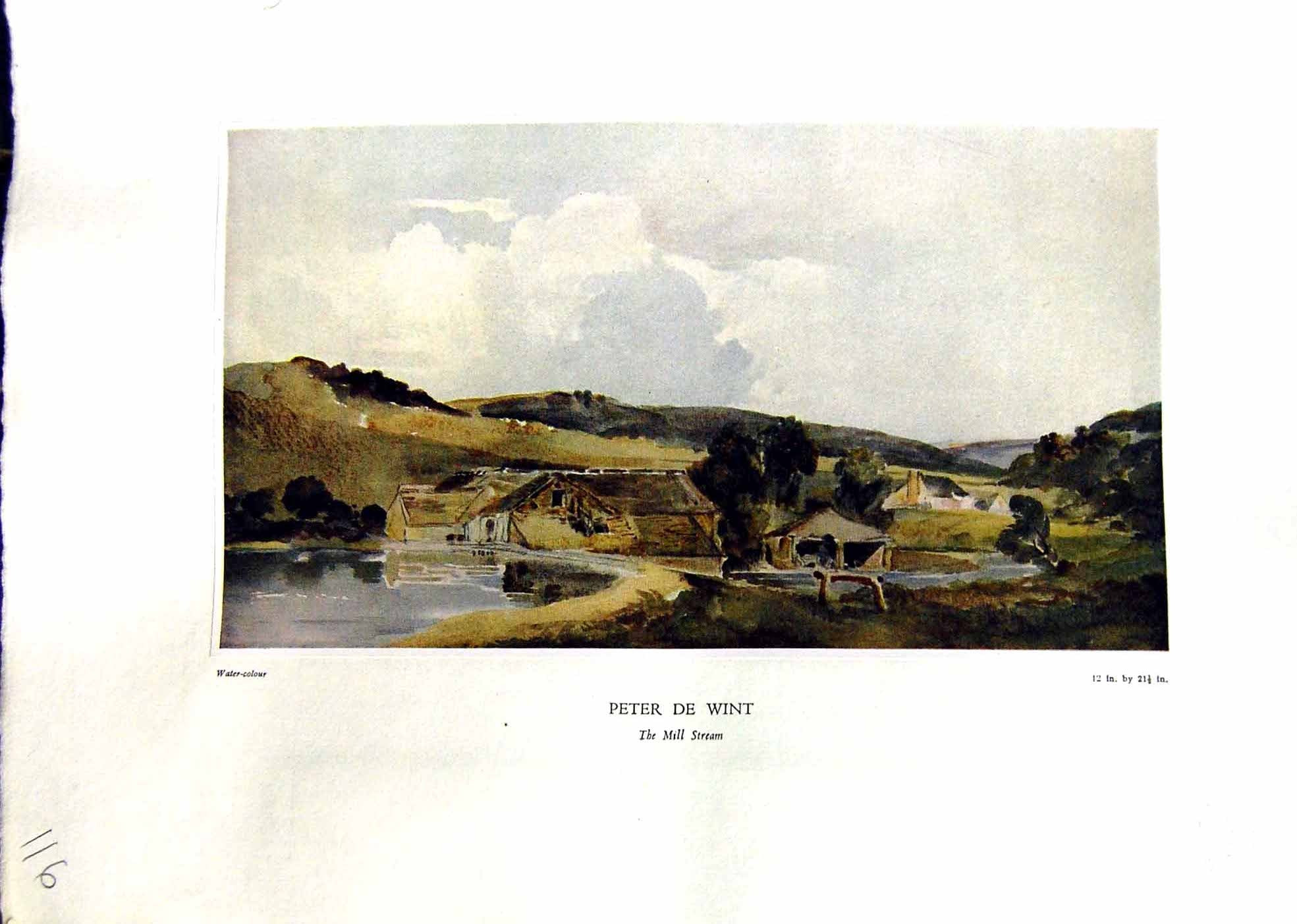 Antique Old Print View Mill Stream Countryside NettlefGrundy 1935 Peter Wint