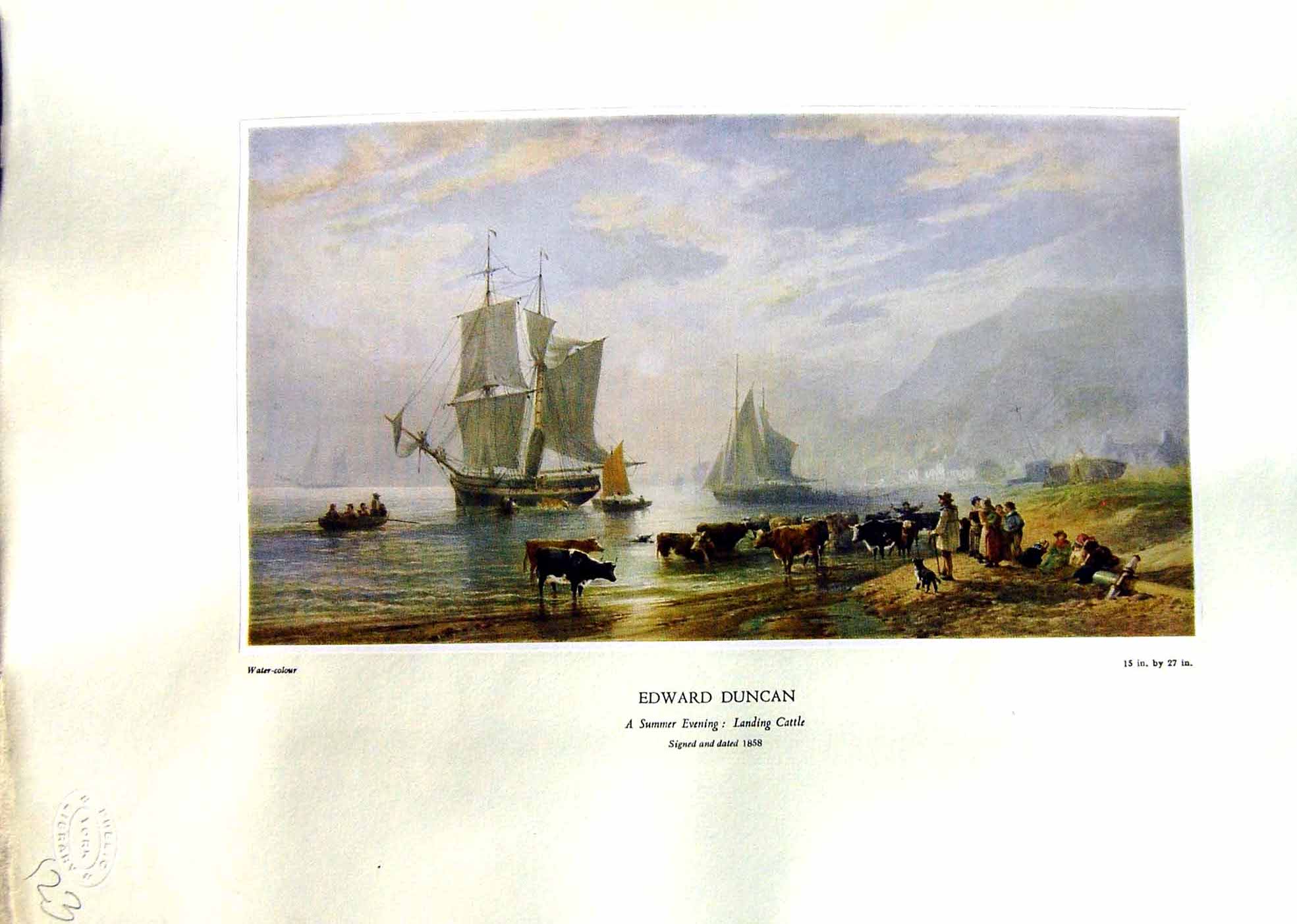 Antique Print NettlefGrundy Water 1935 Summer Evening Landing Cattle Ships 20th