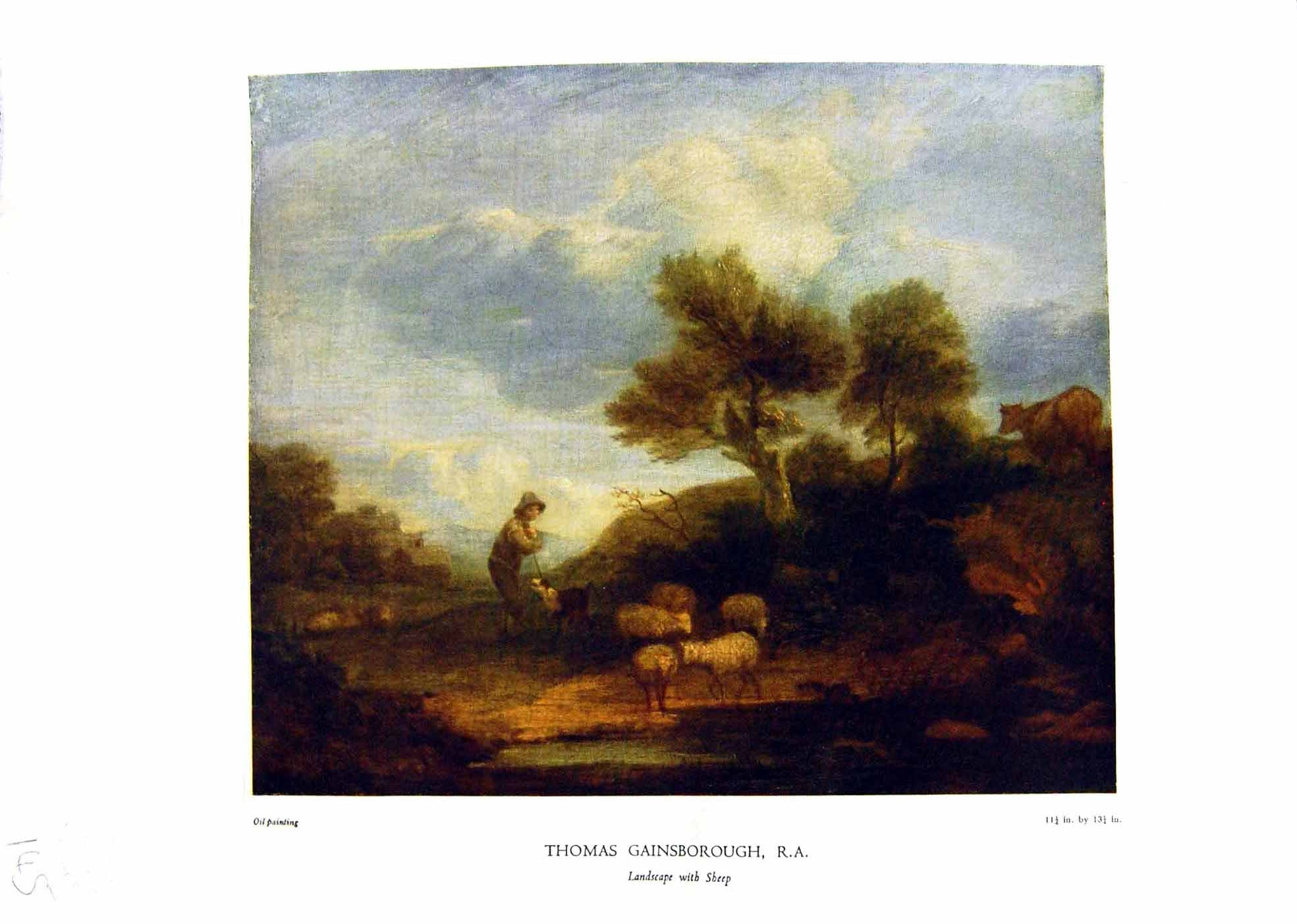 Antique Print NettlefGrundy Oil Painting 1935 Landscape Sheep Shepherd Gain