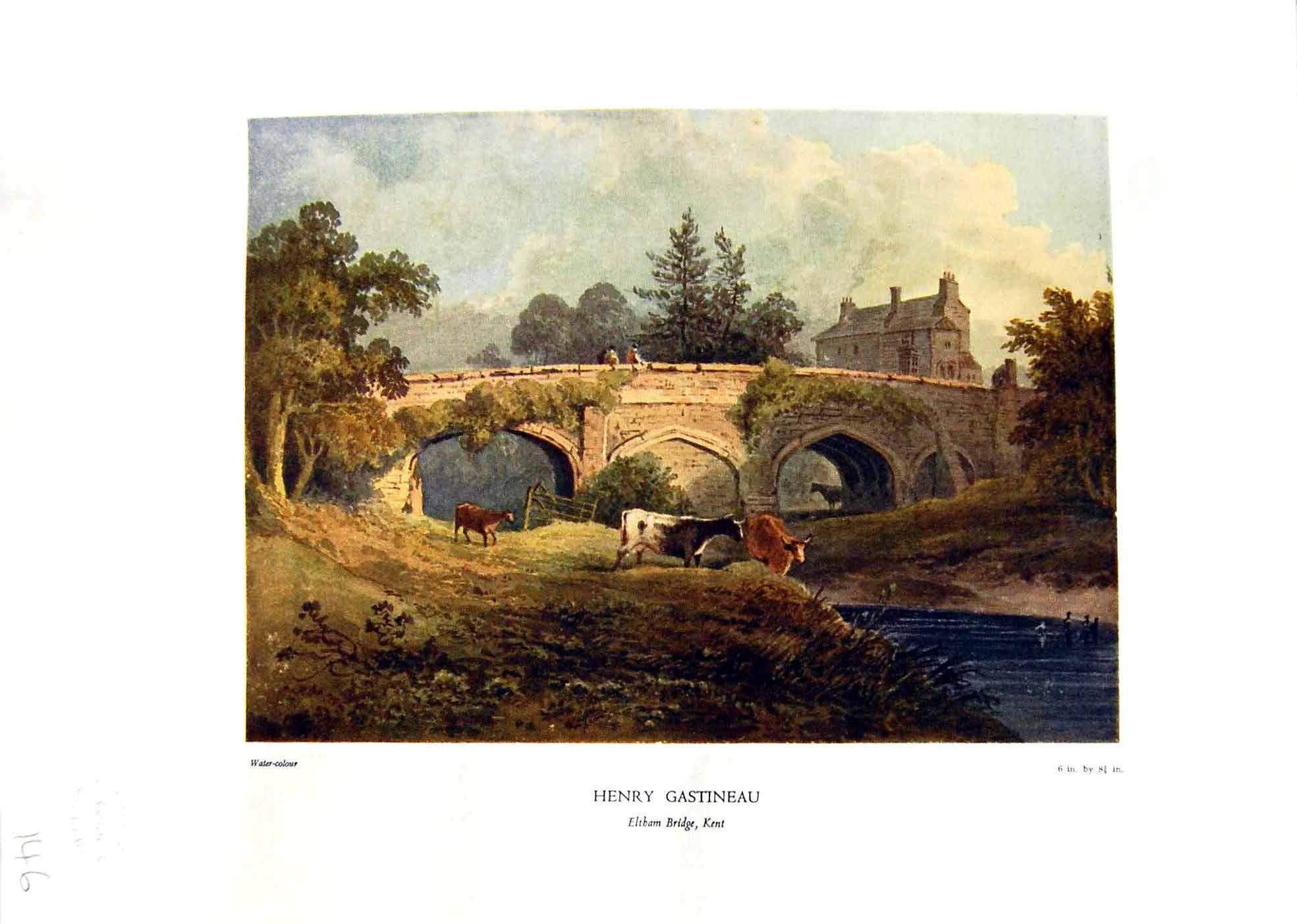 Antique Old Print NettlefGrundy Water 1935 Eltham Bridge Kent Henry Gastineau