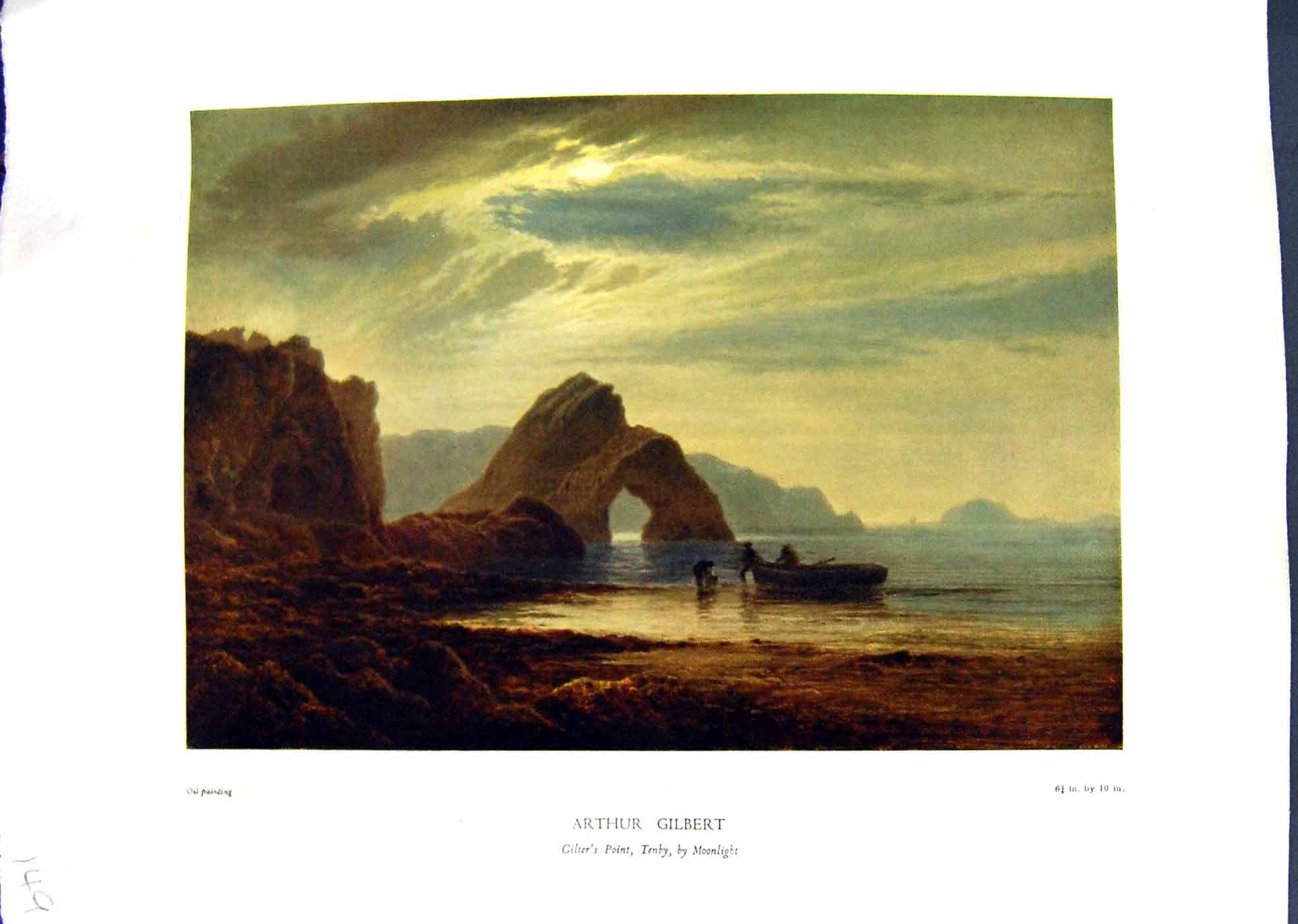 Antique Print NettlefGrundy Oil Painting 1935 Gilter'S Point Tenby Arthur G