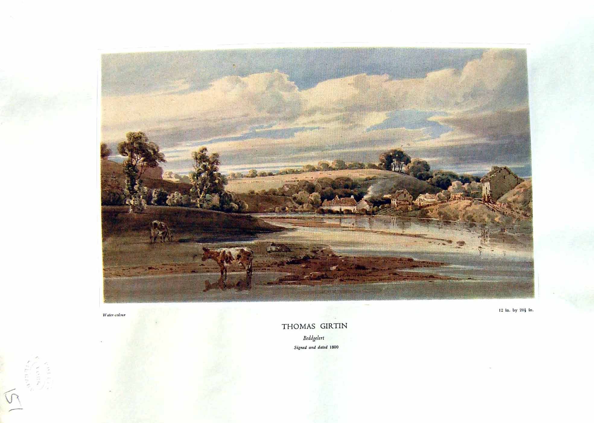 Antique Print NettlefGrundy Water 1935 View Beddgelert Cattle Thomas Girtin