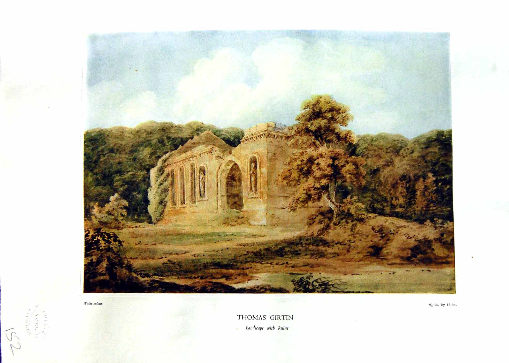 Antique Print NettlefGrundy Water 1935 Landscape Ruins Architecture Girtin 20th