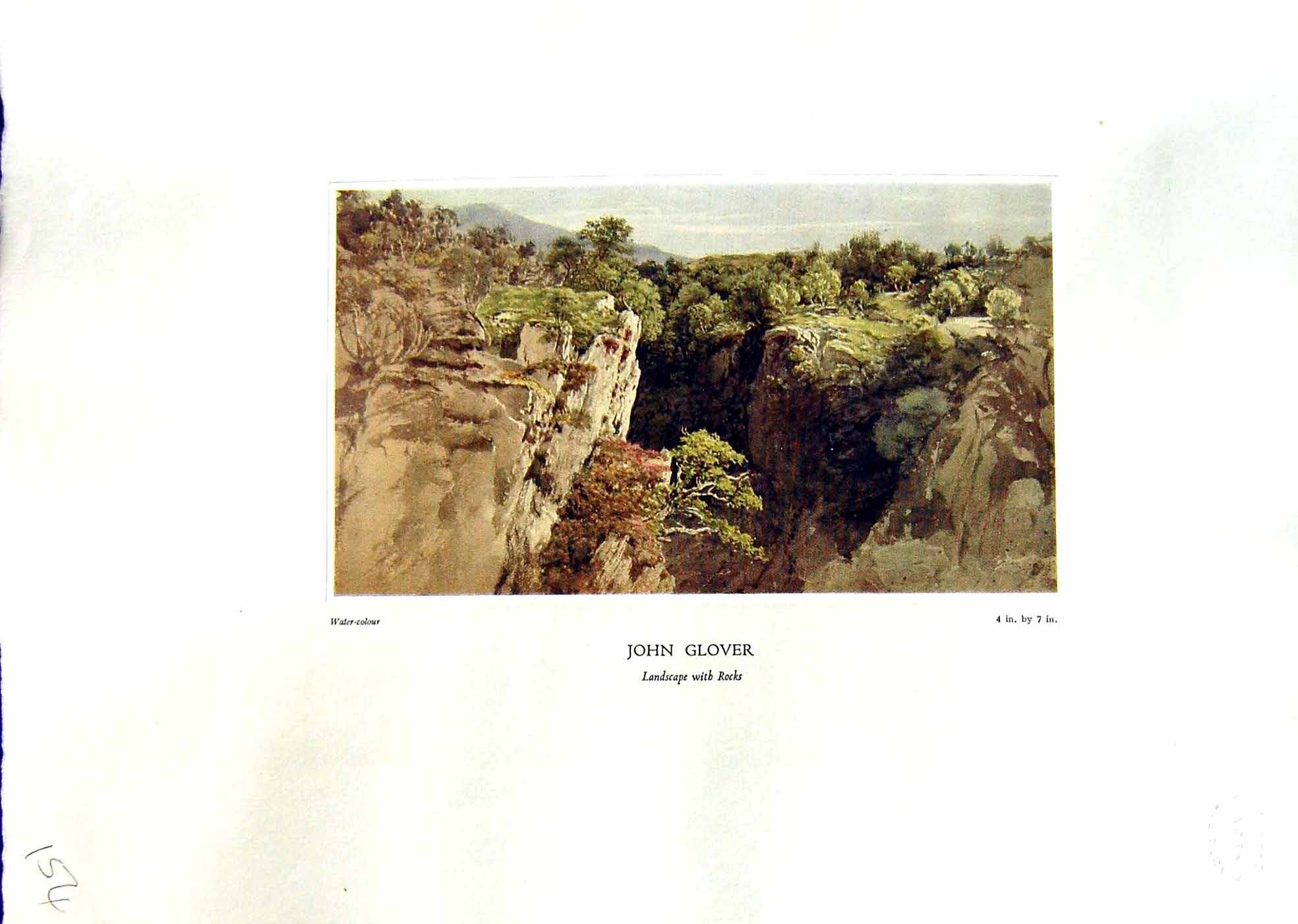 Antique Old Print NettlefGrundy Water 1935 Landscape Rocks Cliffs John Glover