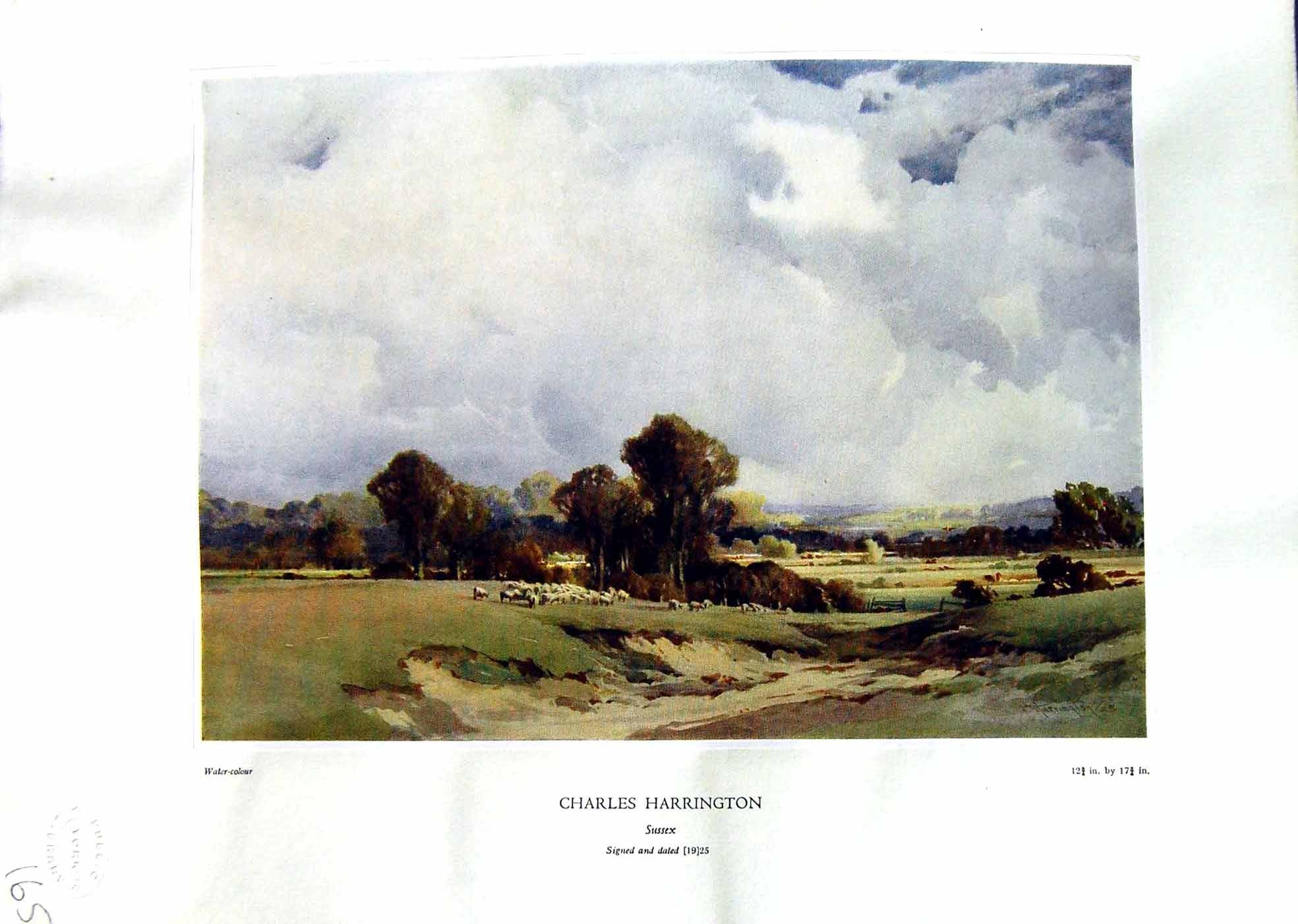 Antique Print NettlefGrundy Water 1935 View Sussex Sheep Trees Charles Harr