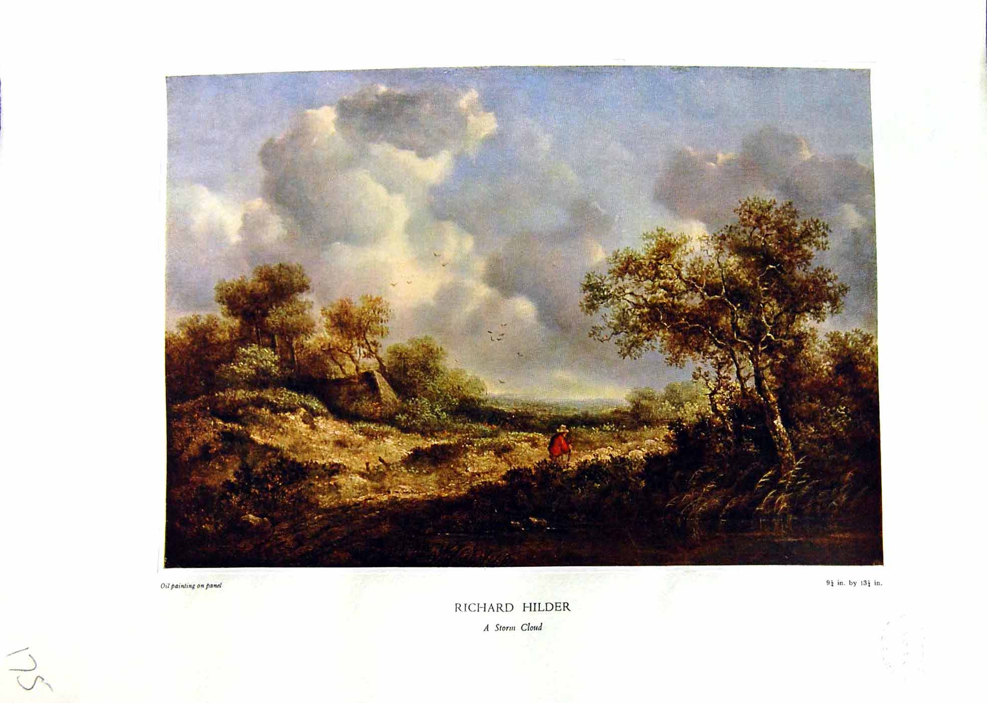 Antique Print NettlefGrundy Oil Painting 1935 Storm Cloud Trees Man Richard